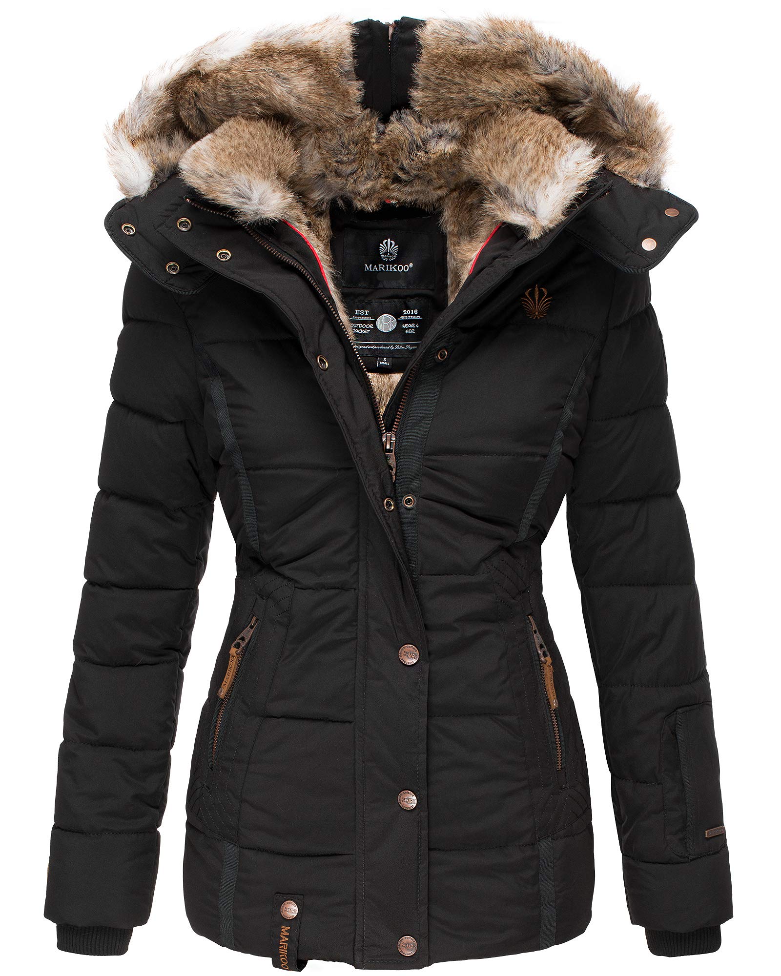 MARIKOO Damen Winter Jacke Stepp Parka Mantel Kunstfell warm gefüttert Nekoo XS-XXL