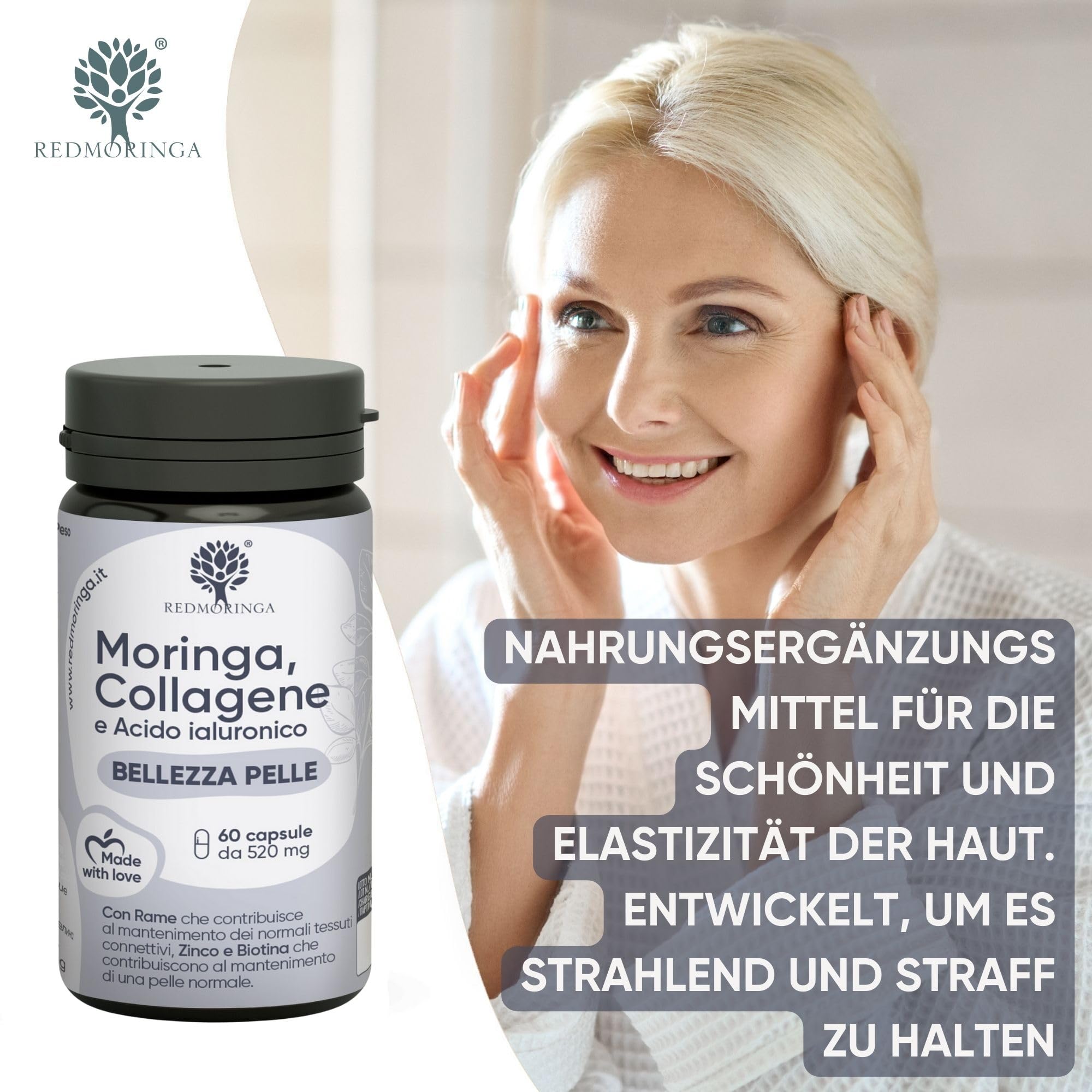 Geschenkset für Damen, komplettes Hautpflege-Set auf Basis von Moringa Bio | mit Gesichtscreme, Anti-Faltenserum, Kollagen-Ergänzungsmittel | Geschenkidee für Damen RedMoringa Hautpflege-Set |