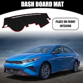 Dashboard Cover for Kia Forte 2009-2016, Polyester Non-Slip Dash Board Mat with Anti-Glare Sunshade Protector for Left Hand Drive (Black Red)