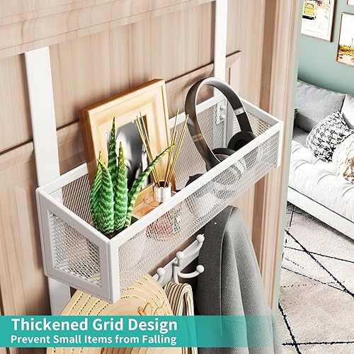 Miniatura 61 de HapiRm Gancho para puerta con 2 cestas de malla y 9 ganchos, acero inoxidable 304 sin perforaciones sobre el colgador de puerta, organizador