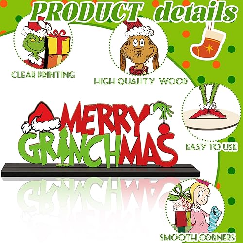 Miniatura 10 de 7 piezas de decoración de mesa de Navidad, letreros de madera para centro de mesa de Navidad, letrero de mesa de feliz Navidad, decoración de mesa