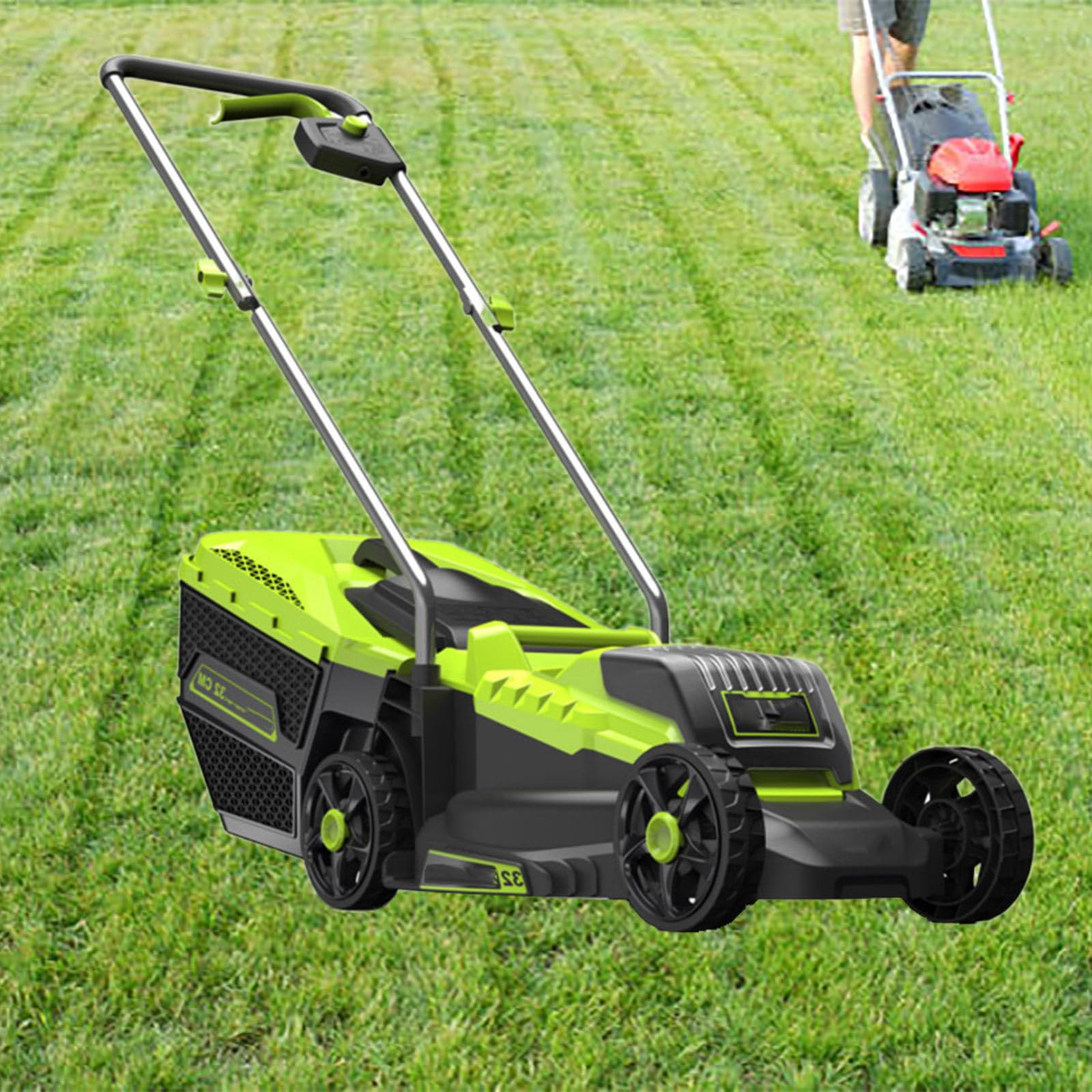 Tosaerba da 33 cm (13 Pollici), Rasaerba a Spinta, Leggero e Portatile, Sacco di Raccolta, Batteria e Caricabatteria Inclusi