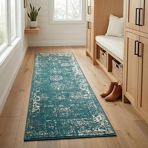 Unique Loom Sofia Collection Area Rug - Casino (2' x 13' 1" Runner Turquoise/Ivory)