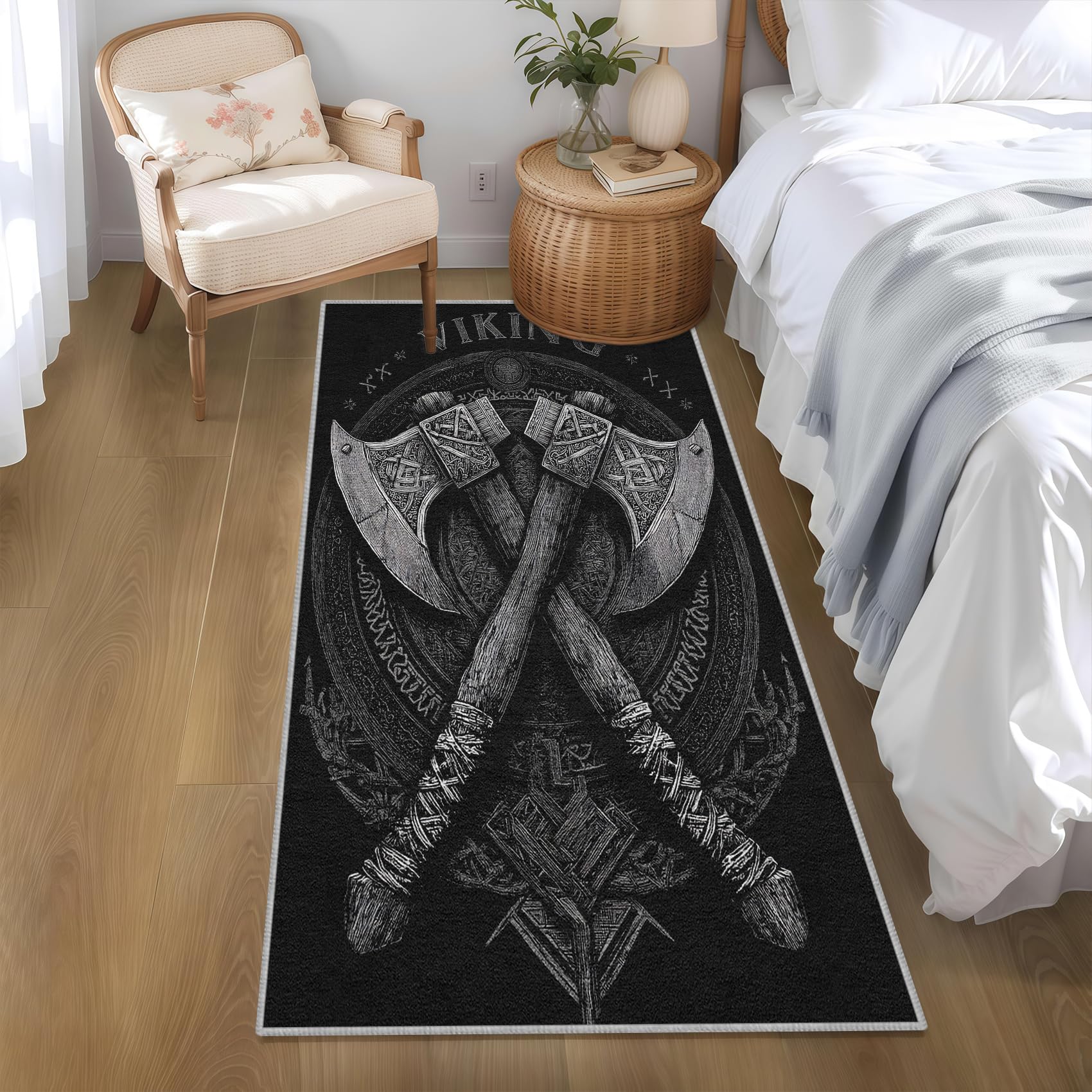 Generisch Wikinger Teppich Läufer, Nordische Mythologie Teppich Läufer Flur 80x150cm rutschfest Waschbar Küchenteppich Teppichläufer für Korridor Eingang Küche Schlafzimmer Teppiche eJO272