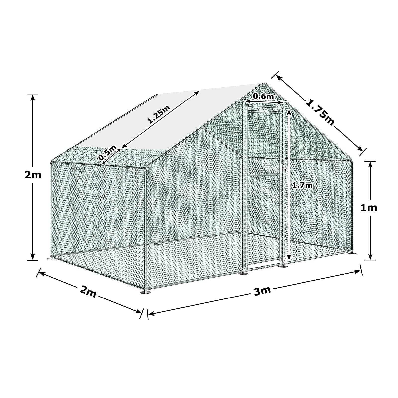 NAIZY Gallinero de Exterior Grande Animales Corral con Techo de Protección Solar de PE y Cerradura para Jaula para Pollo Jaula para Pájaros Jaula para Mascotas Acero Galvanizado (3x2x2m)