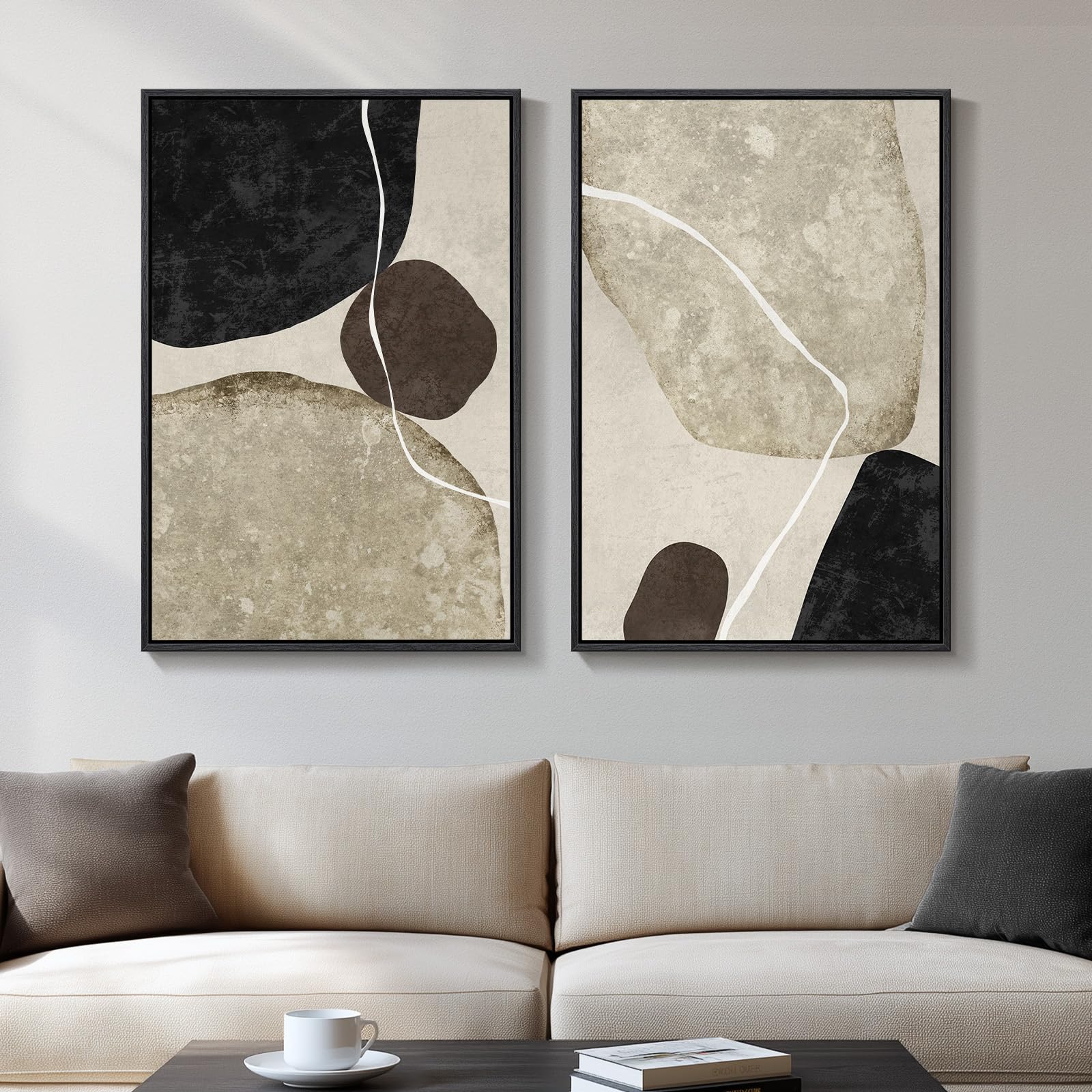 Cuspin Large Framed Neutral Abstract Set of 2
