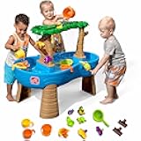 Tropical Rainforest Water Table, Kids Water and Sand Activity Sensory Playset, Summer Outdoor Toys, 13 Piece Water Toy Accessories, For Toddlers 1.5+ Years Old, Blue & Brown