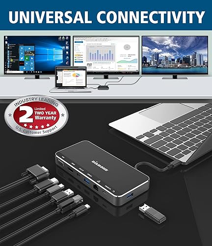 Miniatura 2 de Diamond Multimedia Diamond USB-C 4K - Base de transporte multiflujo con pantalla triple, Mini DP, HDMI, VGA, USB 3.0x2, Gigabit Ethernet. Compatible