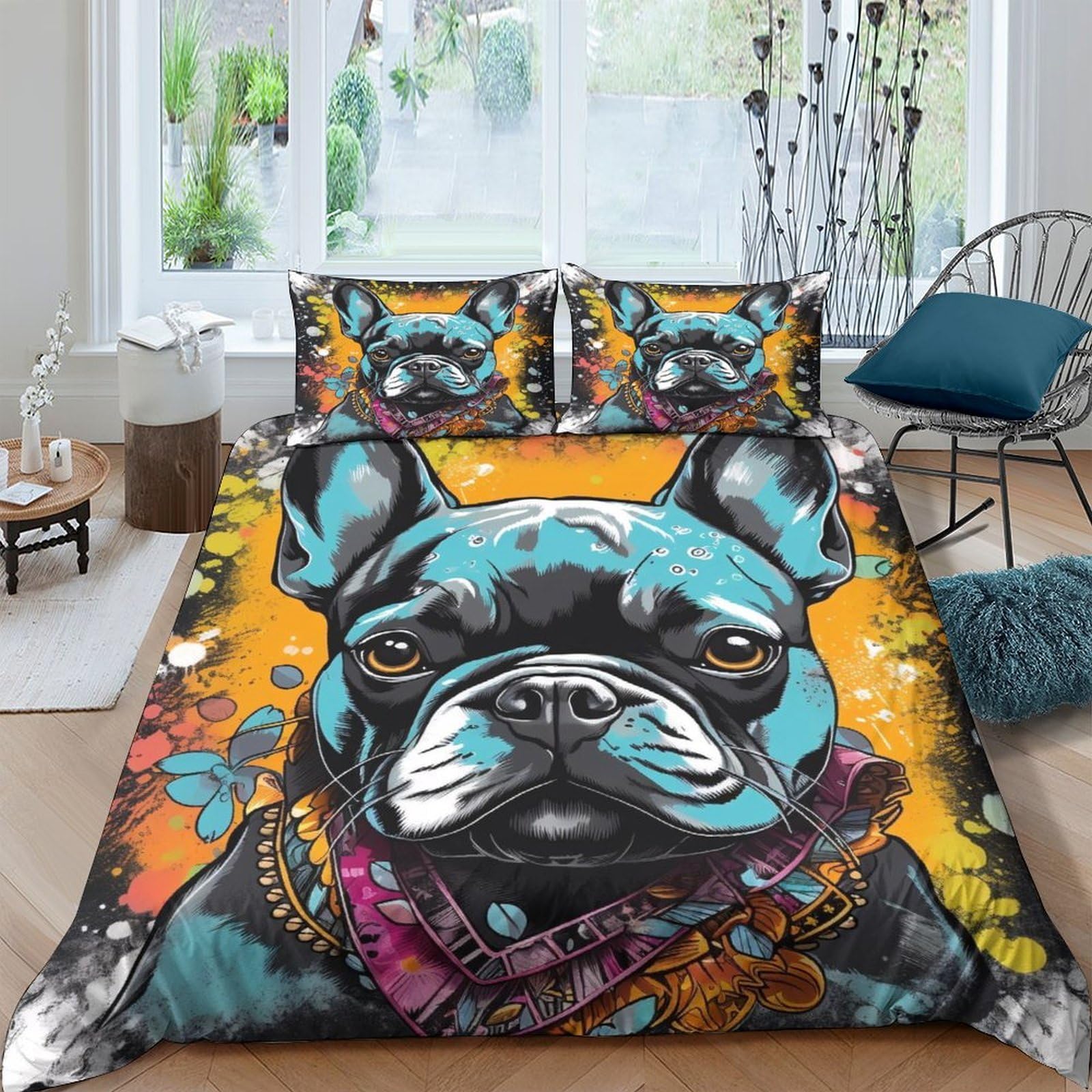 Ctjqhvkz Style-1 3D Printed French Bulldog Art Fitted Sheet Microfiber Vibrant Dog Bed Cover For Bedroom Dorm Mattress Decor Single（135X200cm）