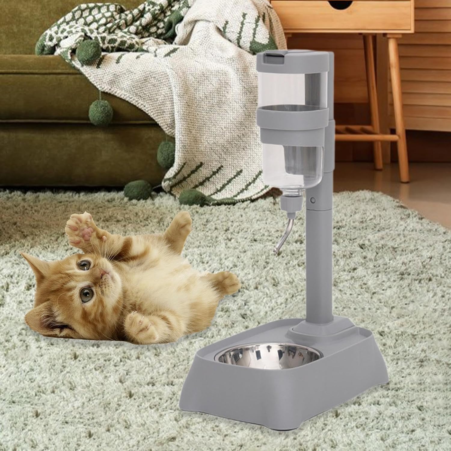 Automatic PET Water Water Drink Gato Bottle Support Automatic Food Food for Small Animals for Small Animals, Gray