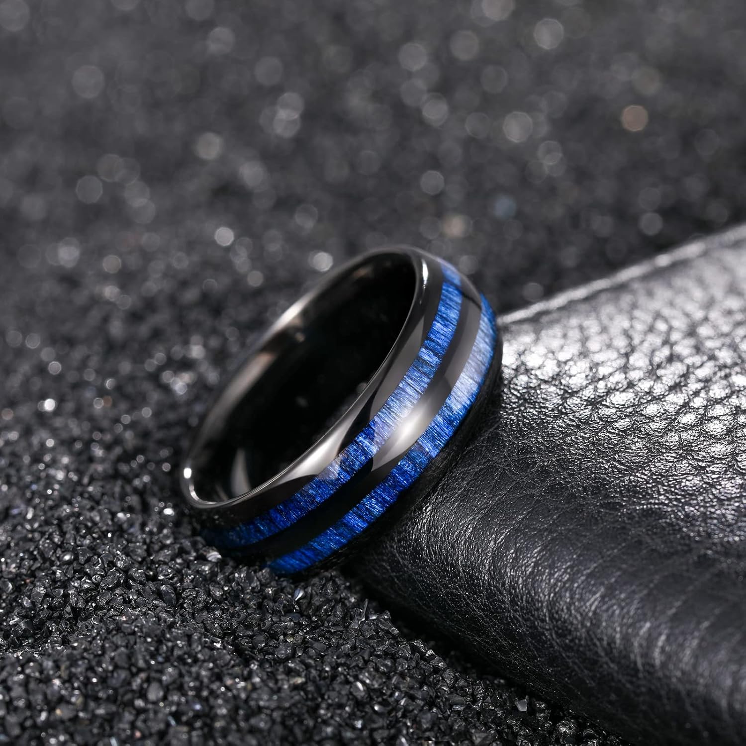 TRUMIUM 6mm 8mm Mens Tungsten Wedding Rings Blue Maple Wood Inlay Black Tungsten Carbide Ring Engagement Band Beveled Edges Comfort Fit Size 6-13