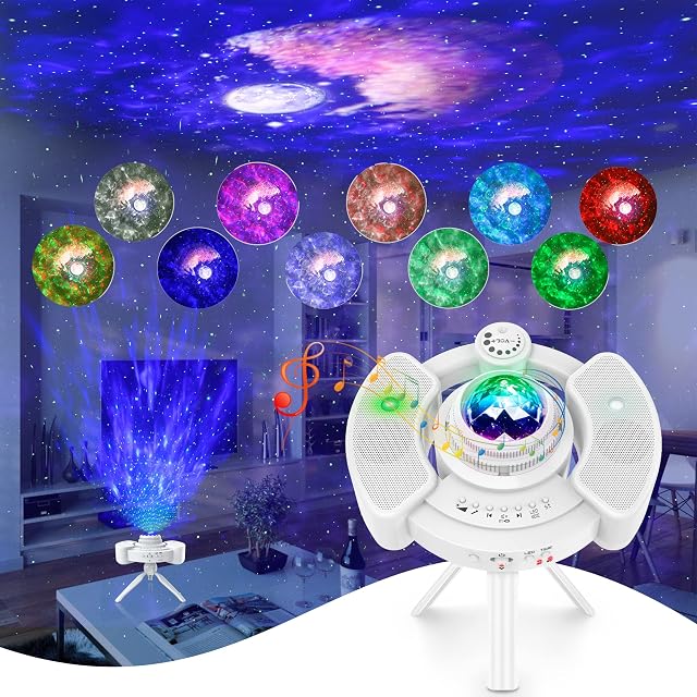 Galaxy Projector, Star Projector Night Light with 22 Colorful Modes Music Stereo Speaker & Voice Sensor Brightness Adjustment Starry Moon Lamp with 360 °Tripod for Stage Bedroom Kids Ideal Gifts