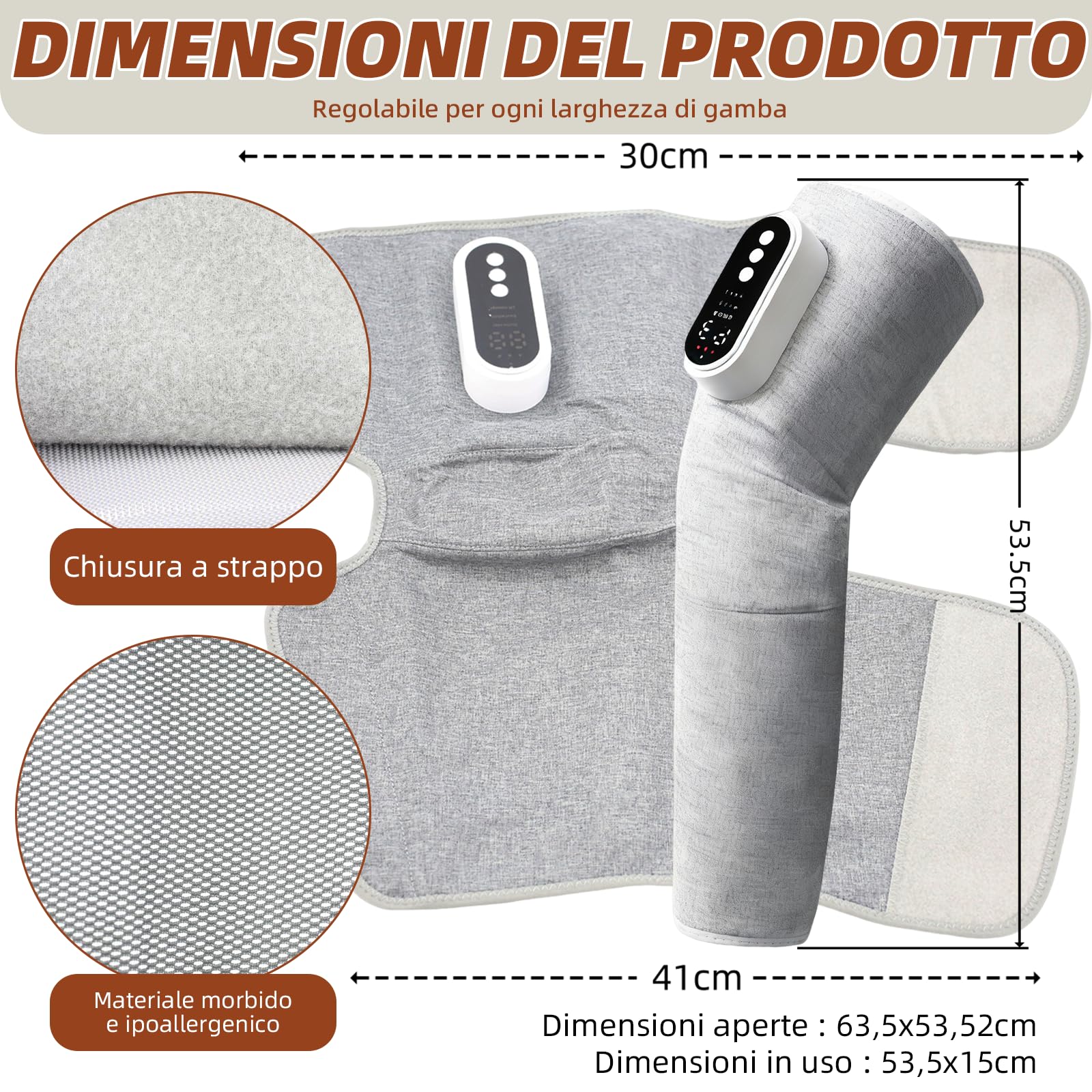 Massaggiatore elettrico portatile senza fili per gambe e piedi con funzione di calore e pressione dell'aria, tre modalità regolabili e tre intensità per calore, massaggio impastatore e relax. Grigio