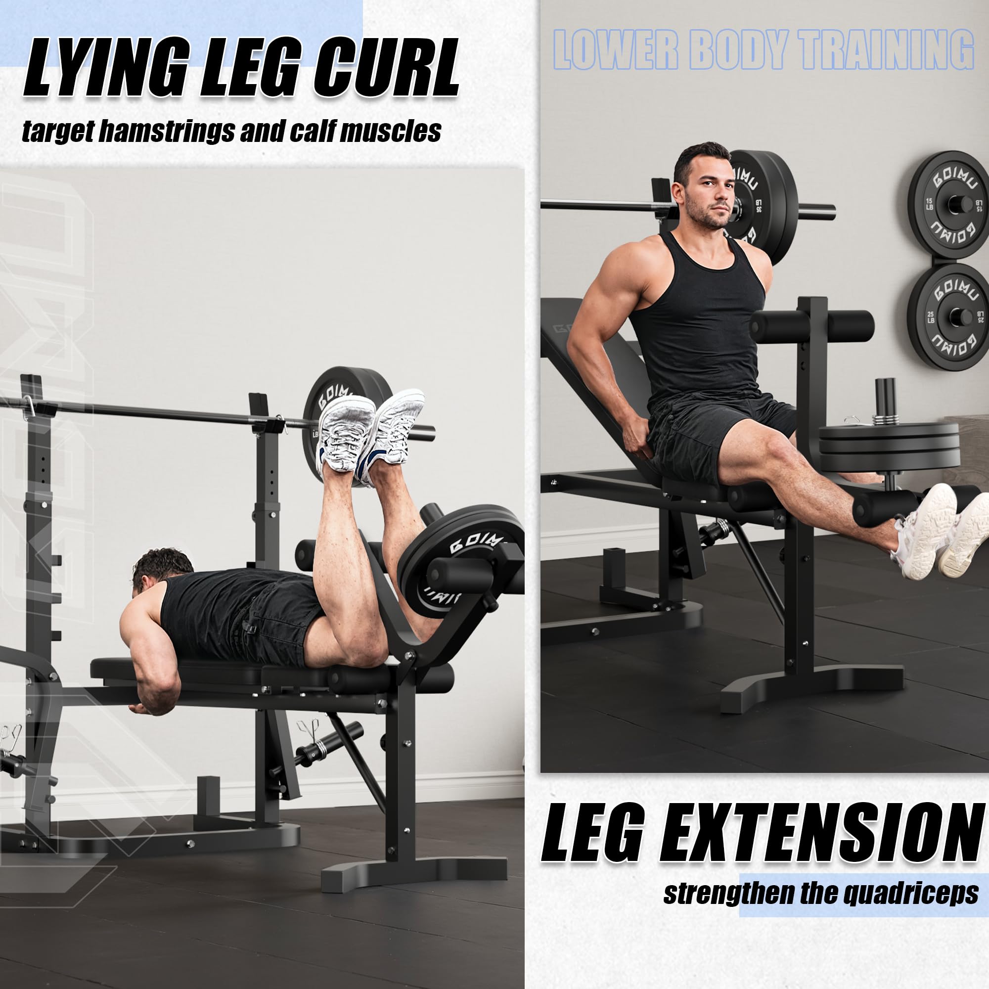 Goimu Z3 900LBS Olympic Weight Bench Set with Leg Extension, 9 in