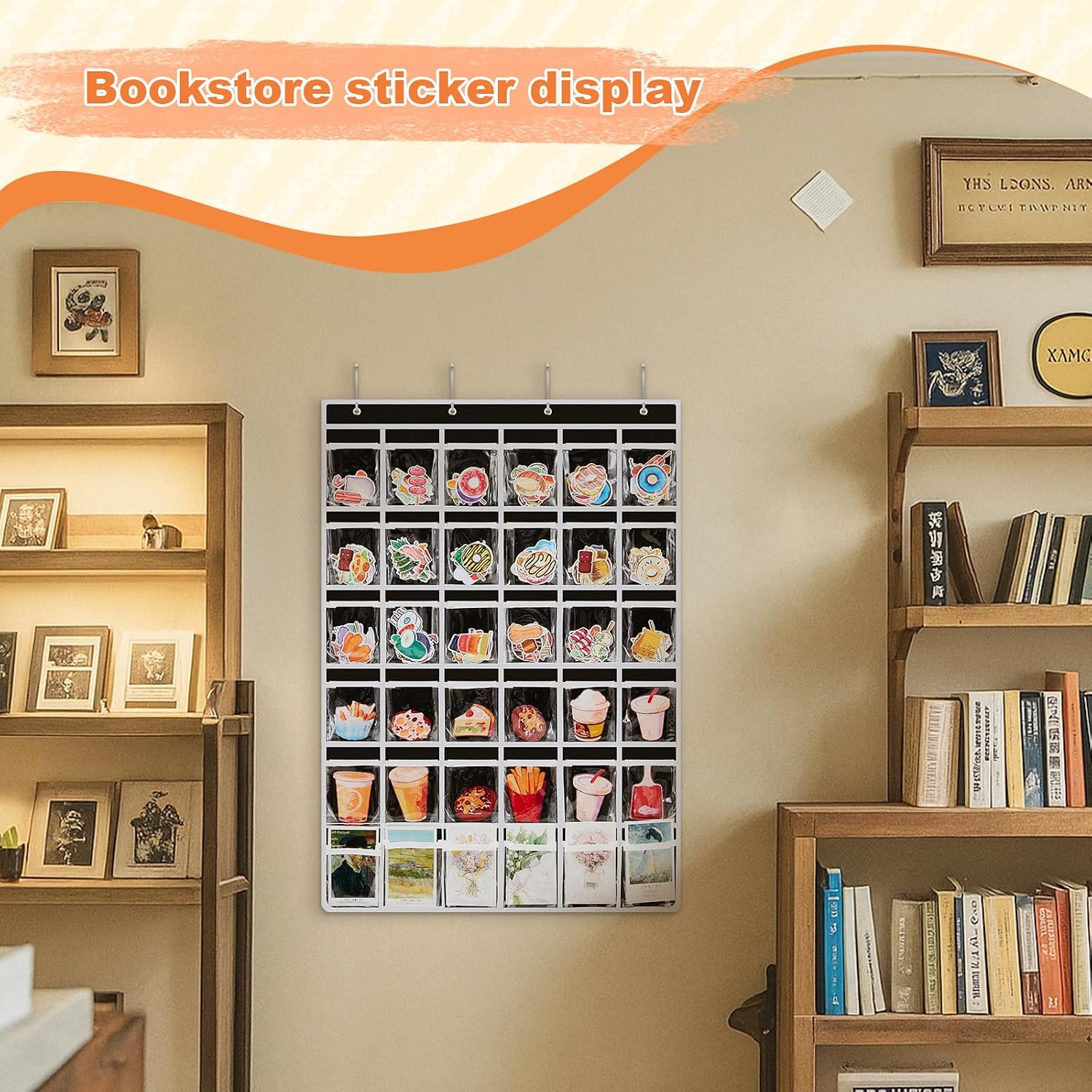 Faccito 1 Pcs Black Pocket Hanging Portable Sticker Display for 4" Big Sticker Wall-mounted Card Organizer for Scrapbooking Supplies, Vendors, Collectors, Display Stands for Vendor Events