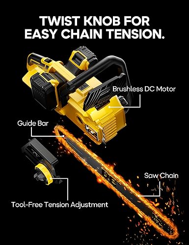 Miniatura 7 de DeForce Motosierra Eléctrica Inalámbrica de 16" 40V, para Baterías DeWalt 20V Max, Motosierra a Batería sin Escobillas, con Engrasador Automático,