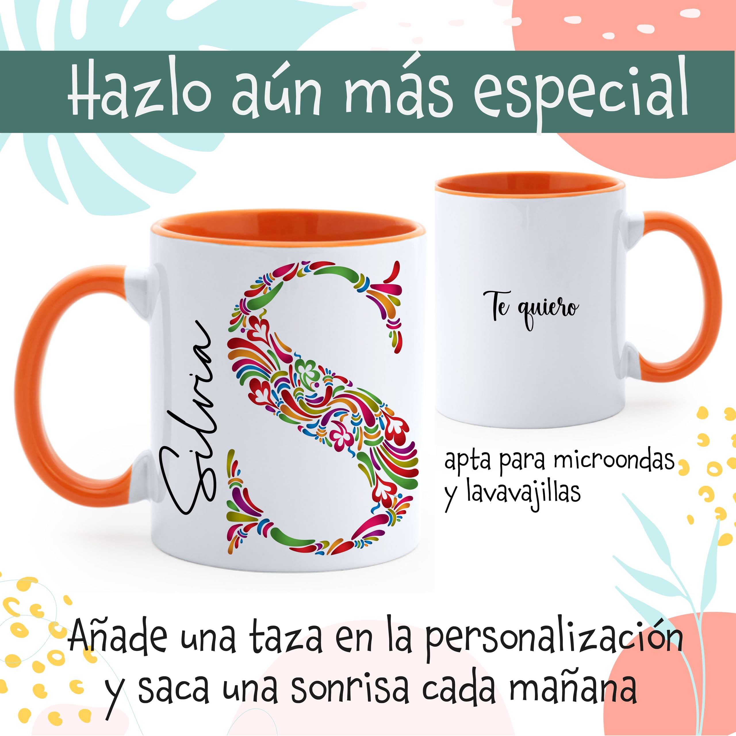 Set Regalo Personalizado Mujer – Tote Bag con Inicial y Nombre + Botella a Juego | Opción de Añadir Taza Personalizada con Mensaje y Color – Hecho a Mano en España