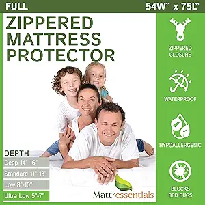 Zippered Full Mattress Protector (5"-7" Depth) - Bed Bug Waterproof Mattress Cover, Premium Quality Hypoallergenic Encasement White