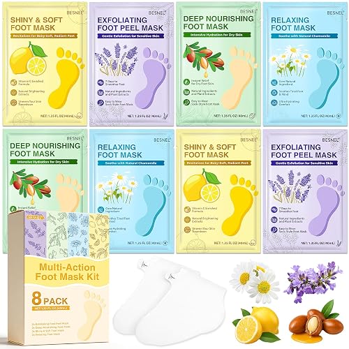 8 Pack Moisturizing Foot Mask,Hydrating Foot Masks for Dry Cracked Feet | Soothing Dry Skin Moisturizer Socks for Baby Soft Feet,Teacher Appreciation Gifts,Foot Care Spa Gifts for Women Men(4 Styles)