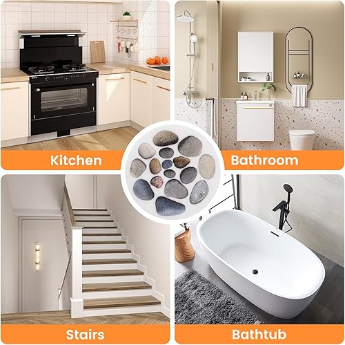 Miniatura 4 de DOITOOL 8 calcomanías antideslizantes para bañera, diseño de piedra resistente, antideslizantes, calcomanías de baño de seguridad para adultos y