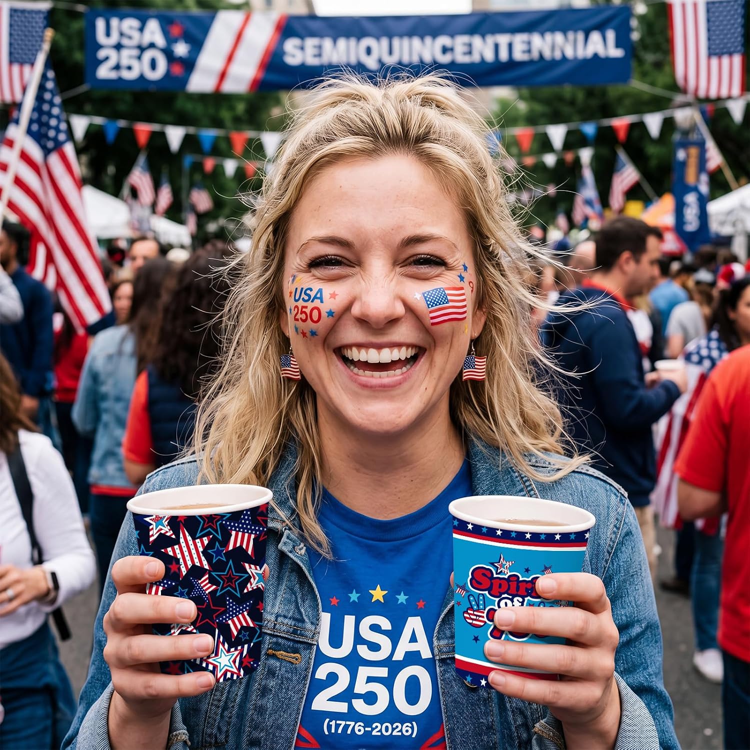 250th Anniversary Decorations, 104 PCS Table Supplies Kit, Plates Napkins Cups for Independence Day Decorations 250th Anniversary