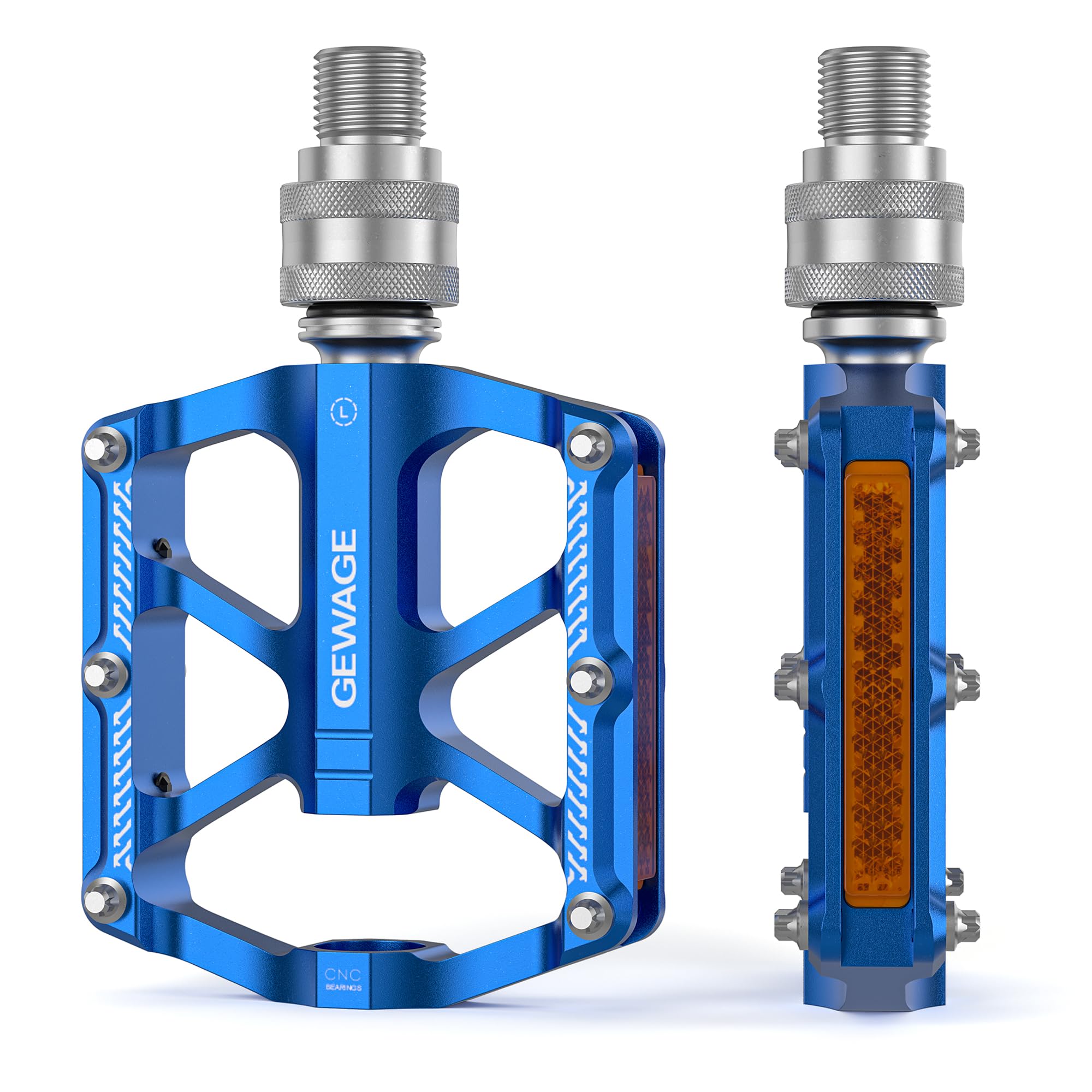 Bike Bicycle Pedals - 9/16” Quick Release Pedals Aluminum Flat Pedals - 3 Bearings Bicycle Pedals with Reflectors for Road Mountain BMX MTB Folding Bike (Blue)