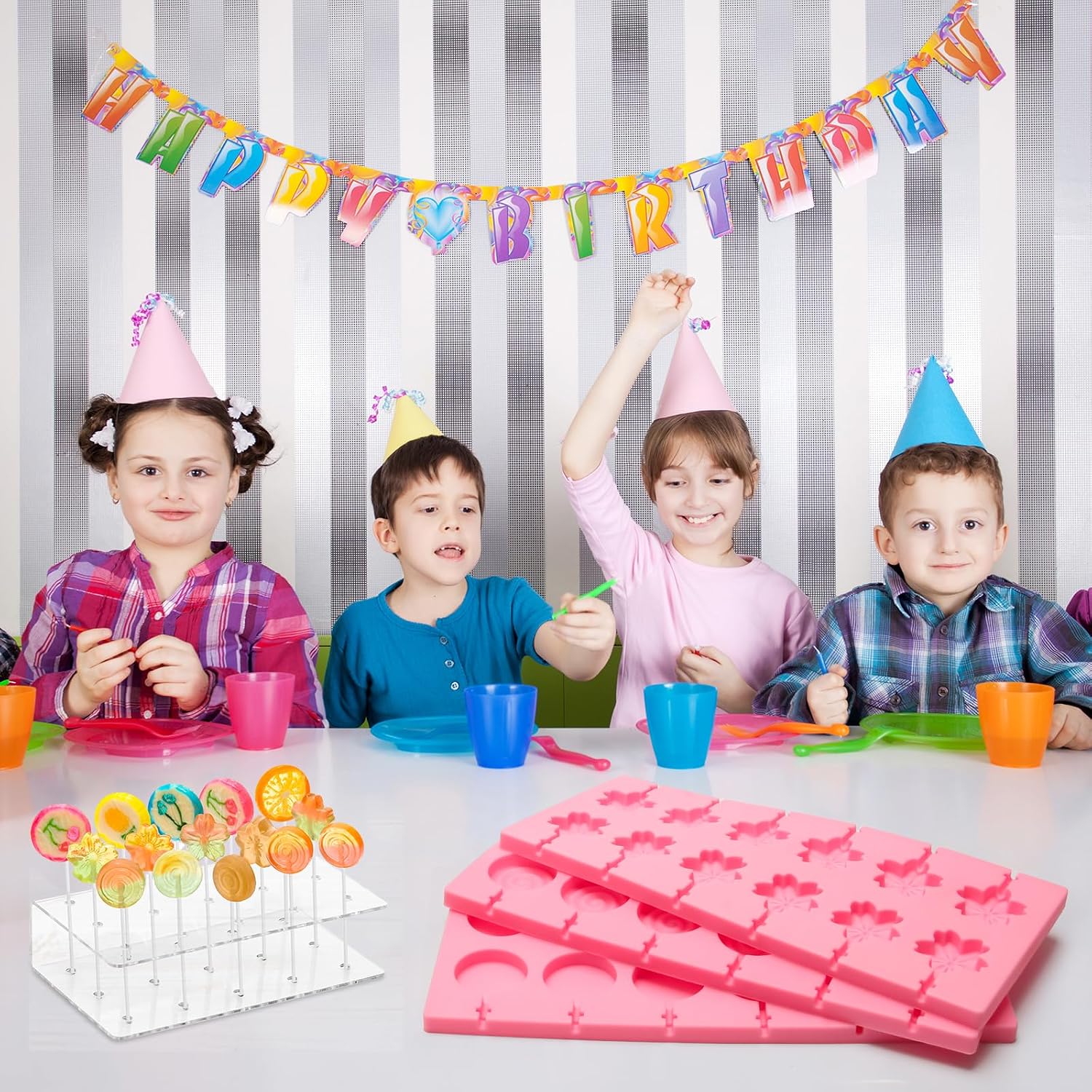 304Pcs Silicone Lollipop Molds Kit with Sticks, with 15 Holes Acrylic Stand