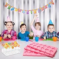 Vista 7 de Kit de 304 moldes de silicona para piruletas, moldes de caramelo rosa con 15 agujeros, soporte acrílico, palitos de 100P, bolsas, corbatas