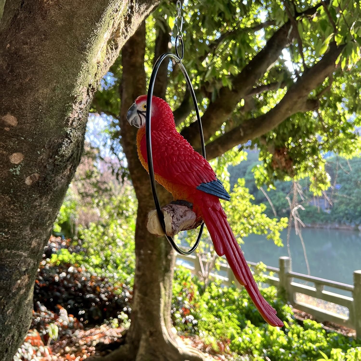 Parrot Statue 14 Inch Realistic Resin Animal Sculpture for Ornament Patio Yard Lawn Home Decor