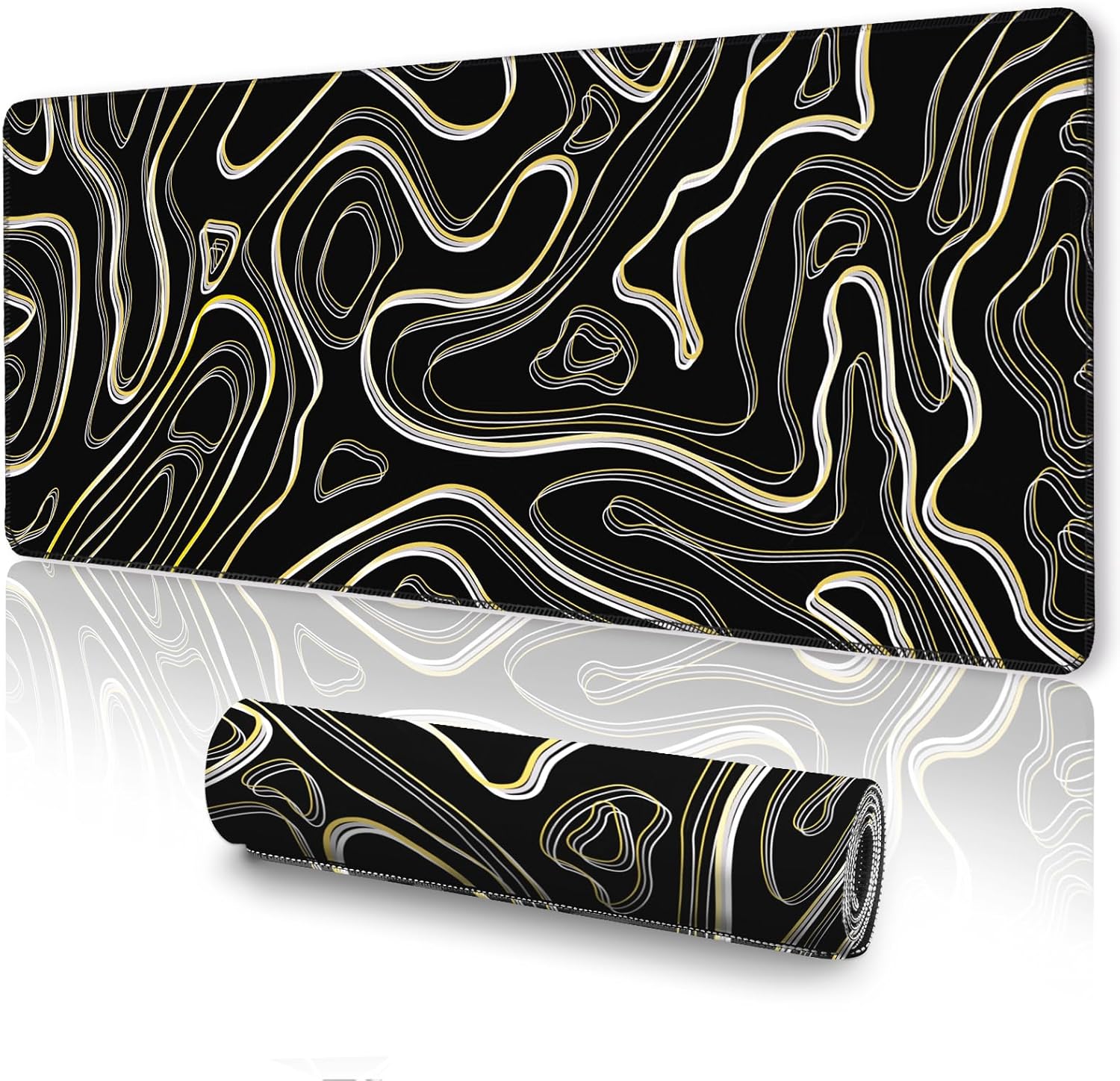 UJoowalk Black Mouse Pad, Topographic Mouse Pad Large, Gaming Mouse Pad, XXXL Mousepad, Keyboard and Mouse Pad, Desk Mat, 47.2 x 23.6 in, Minimalist Contour for Office