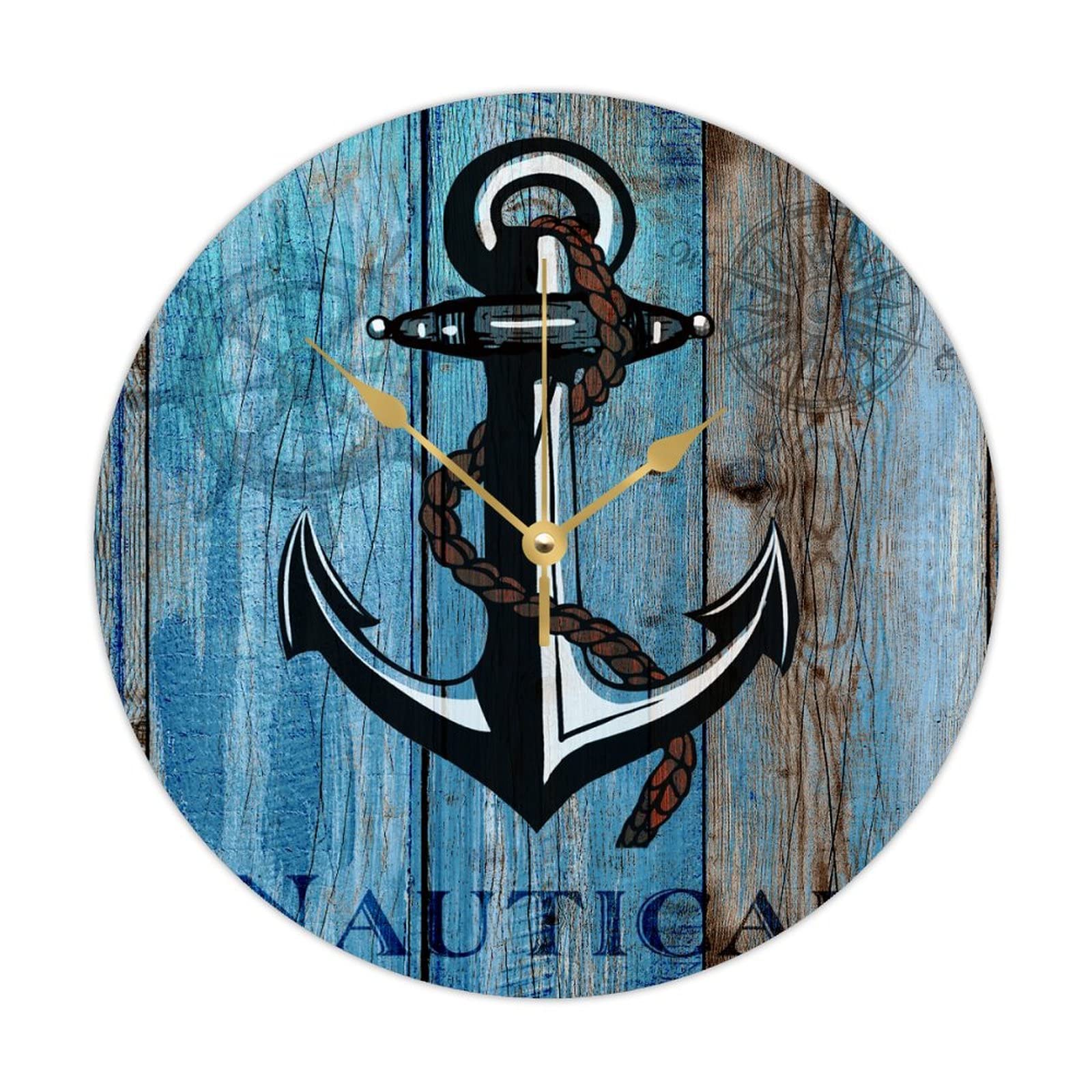 Horloge murale ronde ancre nautique en bois 38 cm muette
