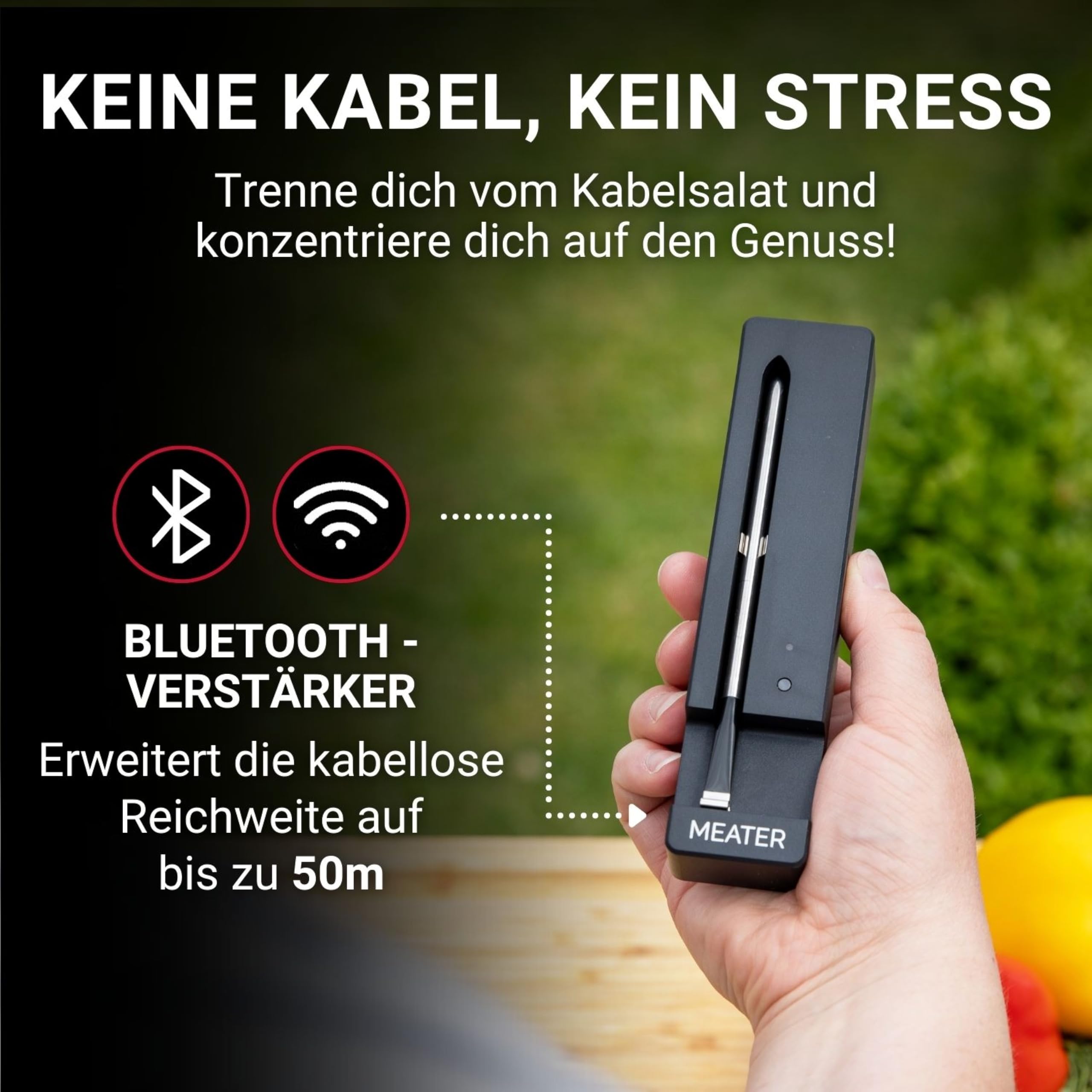 MEATER SE: Das Kabellose, Smarte Fleischthermometer mit Bluetooth | Hohe Reichweite | Misst Kern- und Umgebungstemperatur | BBQ, Ofen, Grill, Küche, Smoker, Rotisserie, mit schwarzem Ladegerät