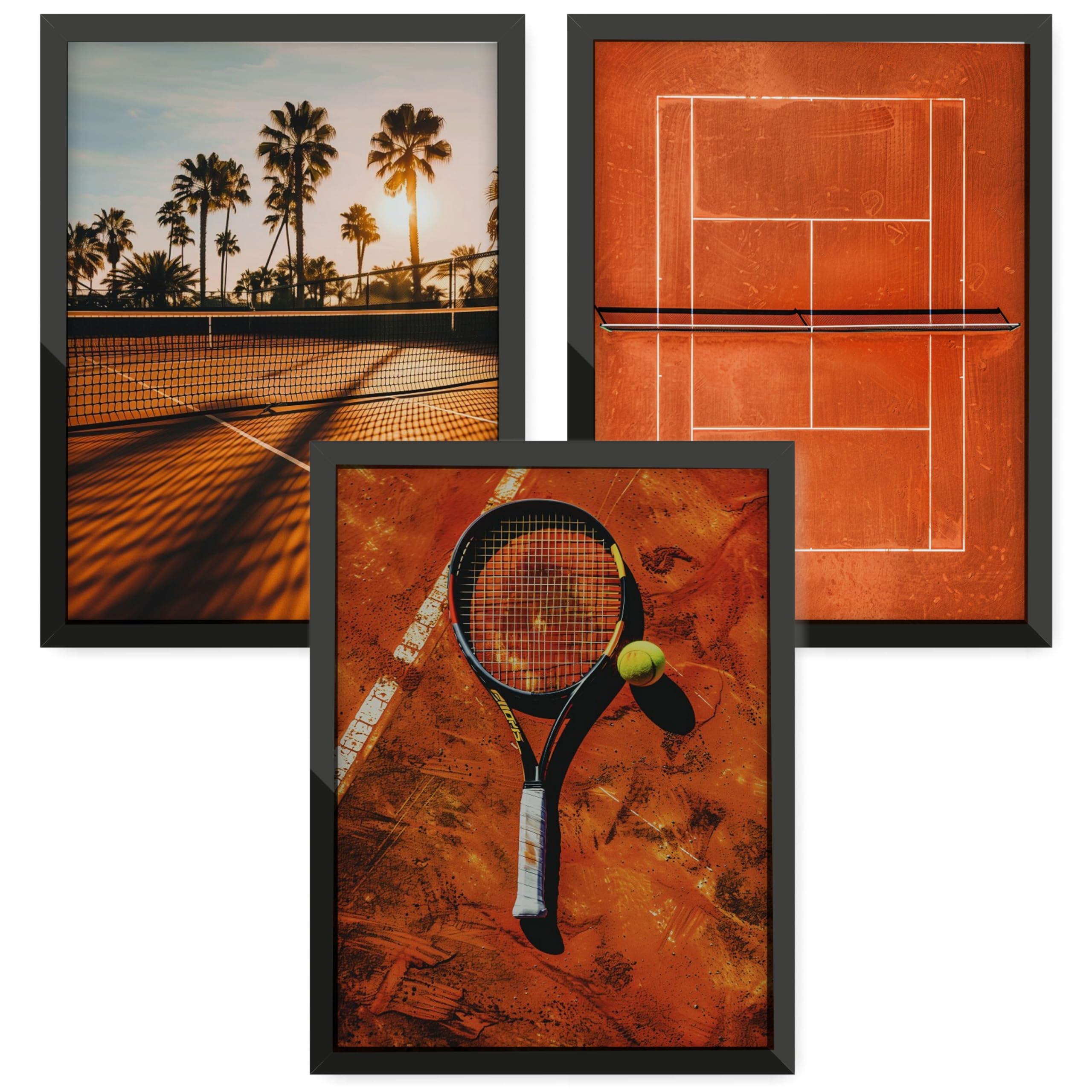 Donari Tennis Poster Set – Sportliche Wandbilder für Tennisfans | Dynamische Motive & moderner Stil | Premium-Druck | Perfekte Deko für Wohnzimmer & Sportzimmer (Set 3, 50x70 cm, Weißer Rahmen)