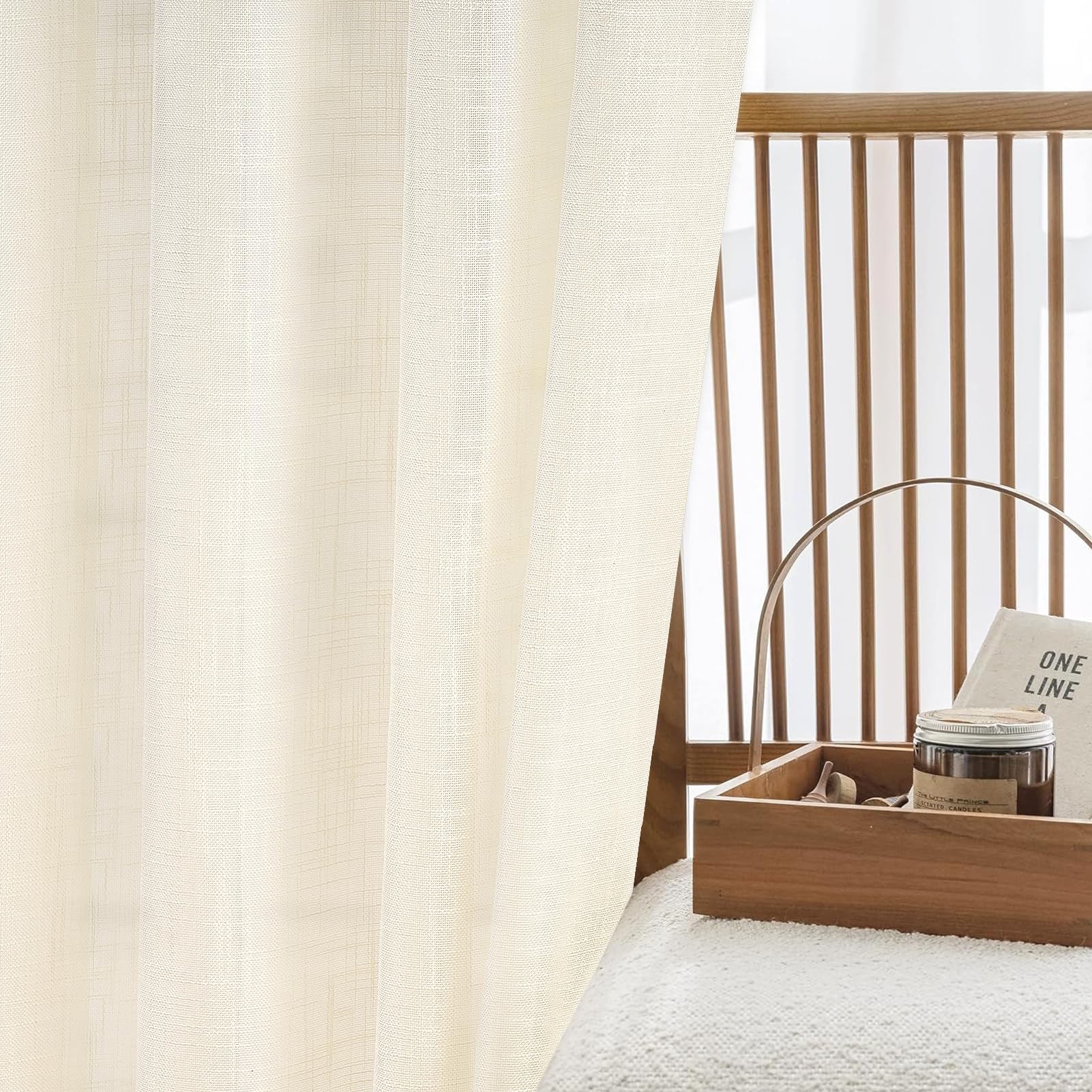 MRTREES 2 Pezzi Tende per Interni Voile in Lino per Cmera da Letto con Occhielli Tende Semitrasparenti per Soggirono Moderne Tenda Trasparente Leggera per Finestra Bianco avorio 140x260 CM