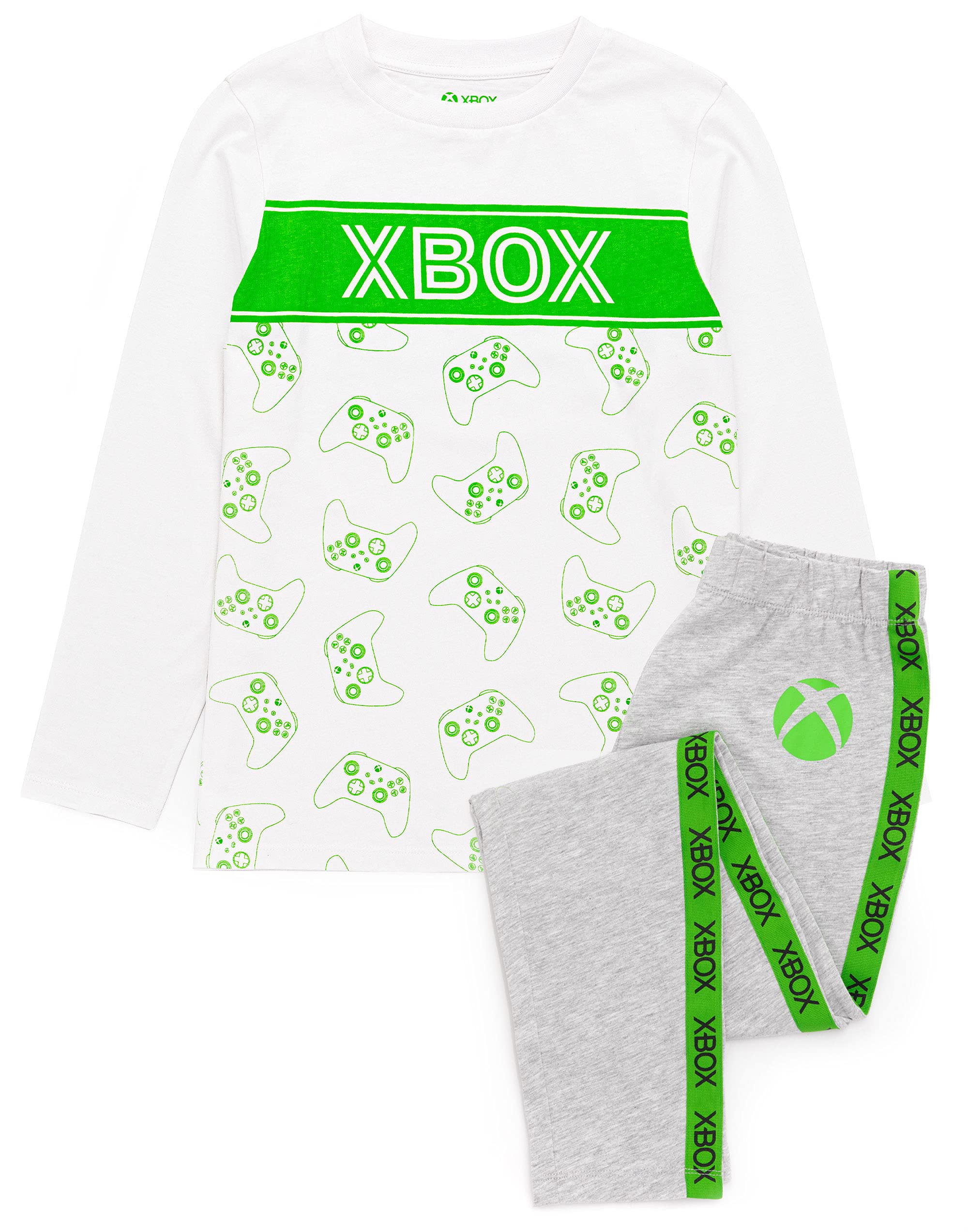 Xbox Pyjamas For Girls | Kids White Grey Gamer T-Shirt & Leggings Pjs | Game Console Controller Merchandise Gifts 13-14 Years