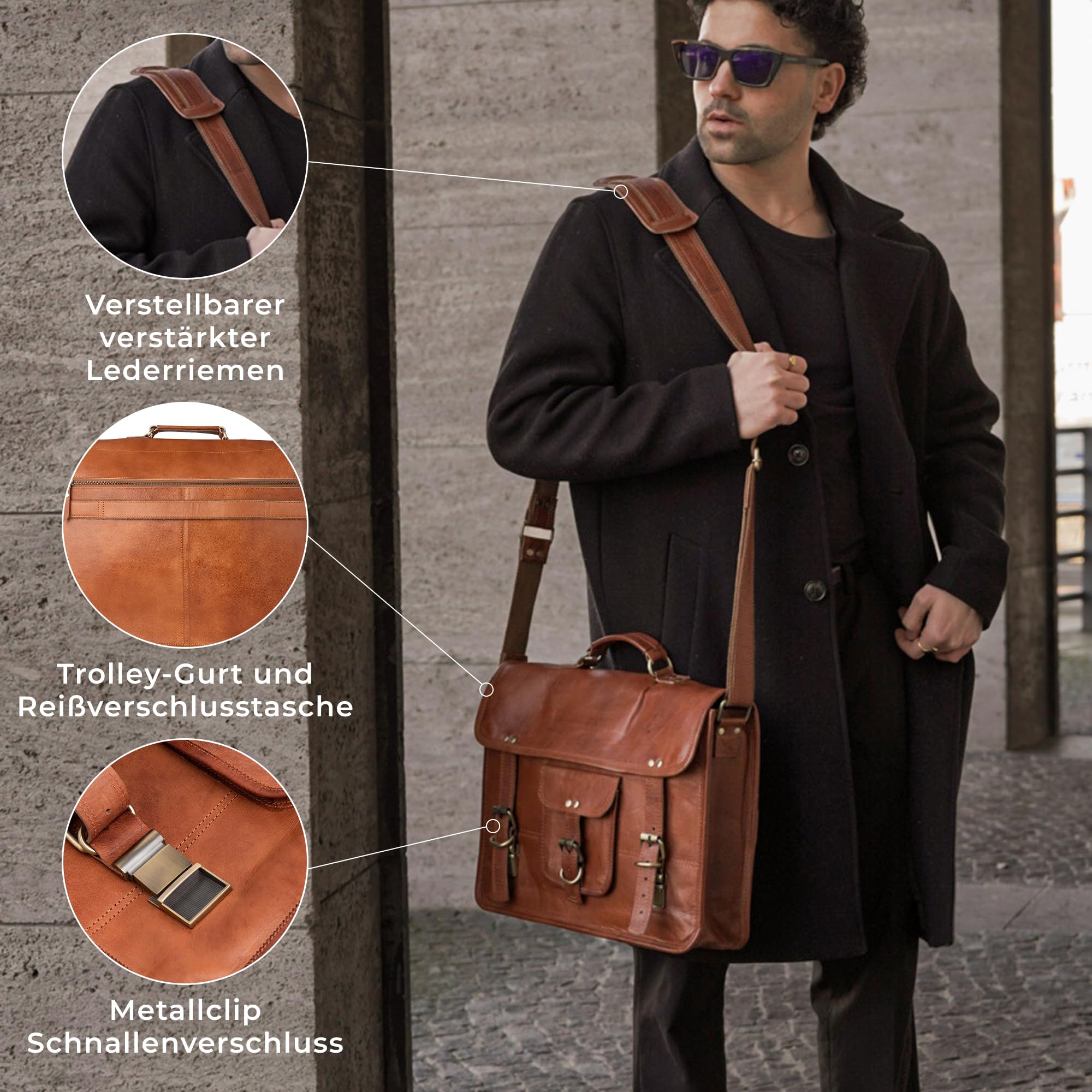 Berliner Bags Messenger Bag Berlin M Vintage aus Leder für Herren - Braun