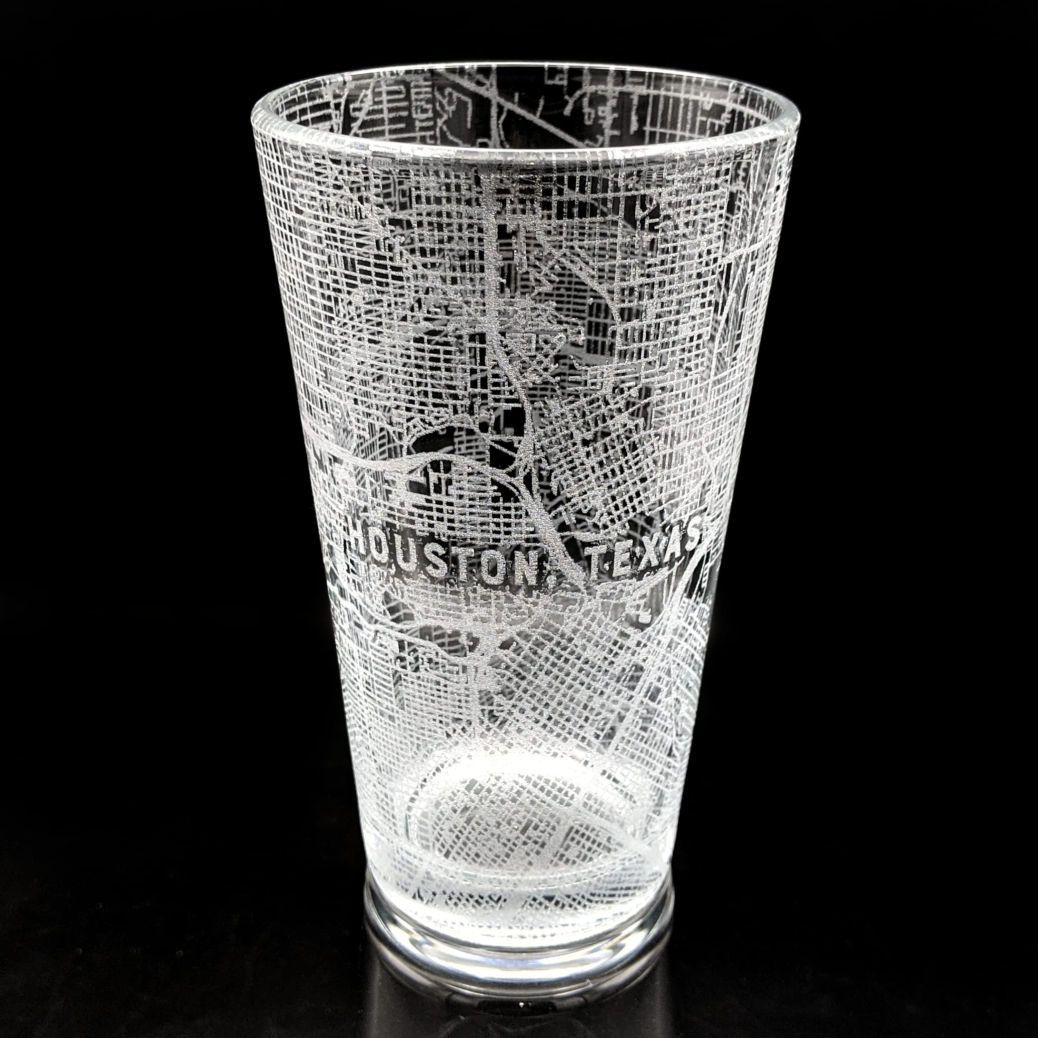 HOUSTON TEXAS Engraved City Street Map Beer Pint Glass | Perfect Drinking Gift Idea & Unique Decor!!