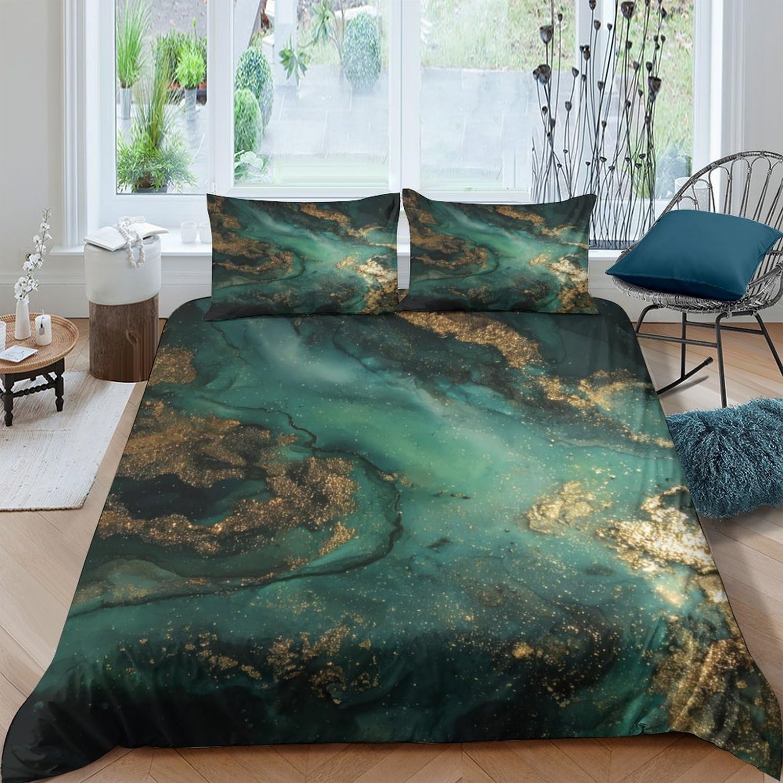 Ctjqhvkz Style-4 3D Printed Emerald Marble Fitted Sheet Microfiber Soft Green Gold Abstract Mattress Cover Bedroom Decor Single（135X200cm）