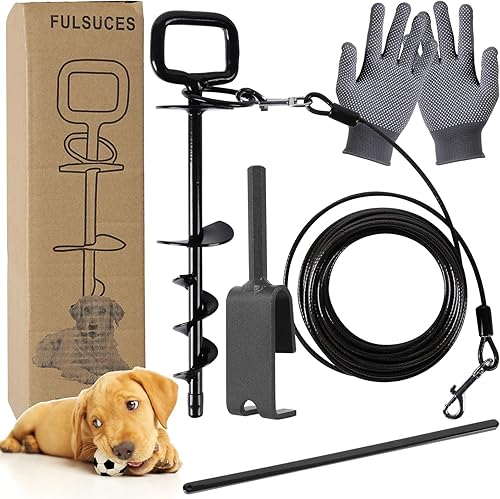 Estaca para perro 2023 para patio, estaca de amarre para perro de 16 pulgadas y cable de amarre para perros de 33 pies con adaptador de estaca para