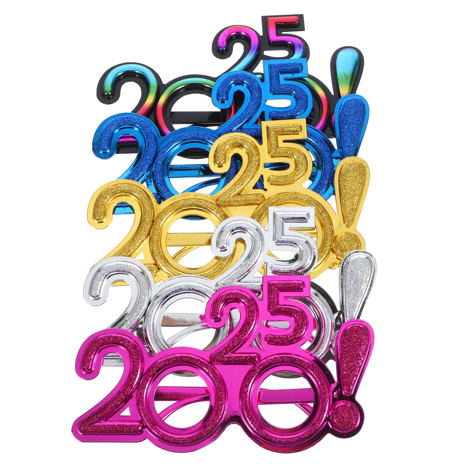 LOGOFUN 5PCS 2025 New Year Party Glasses Funny Decorative Eyeglasses Glitter 2025 Number Eyewears Photo Props for 2025 Celebration Party Favors - Colorful