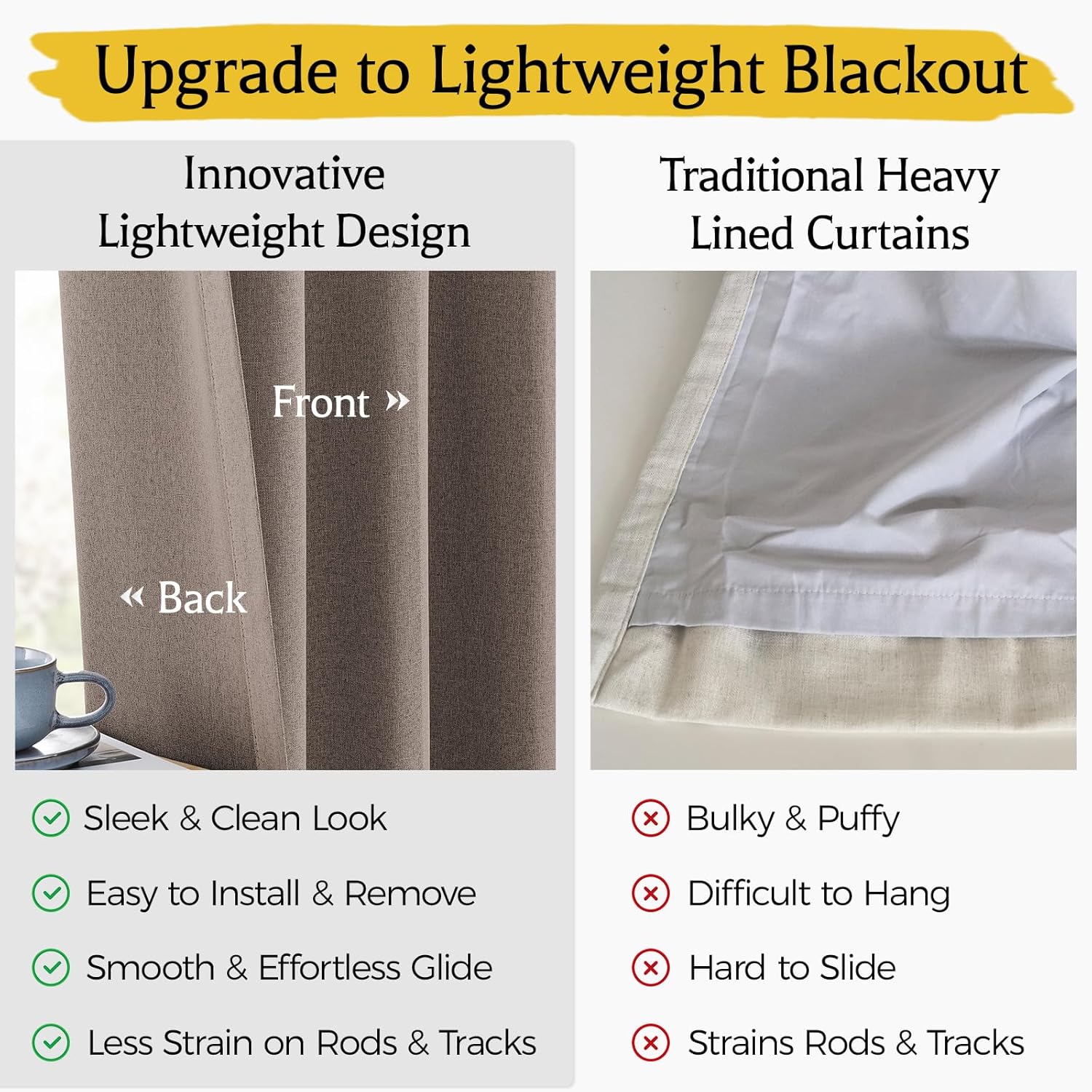 Pinch Pleated Full Blackout Curtains for Bedroom & Living Room, Linen Textured Thermal Insulated Blackout Window Curtains & Drapes 95 Inches Long, 2 Panels Set(40" W x 95" L, Tan)