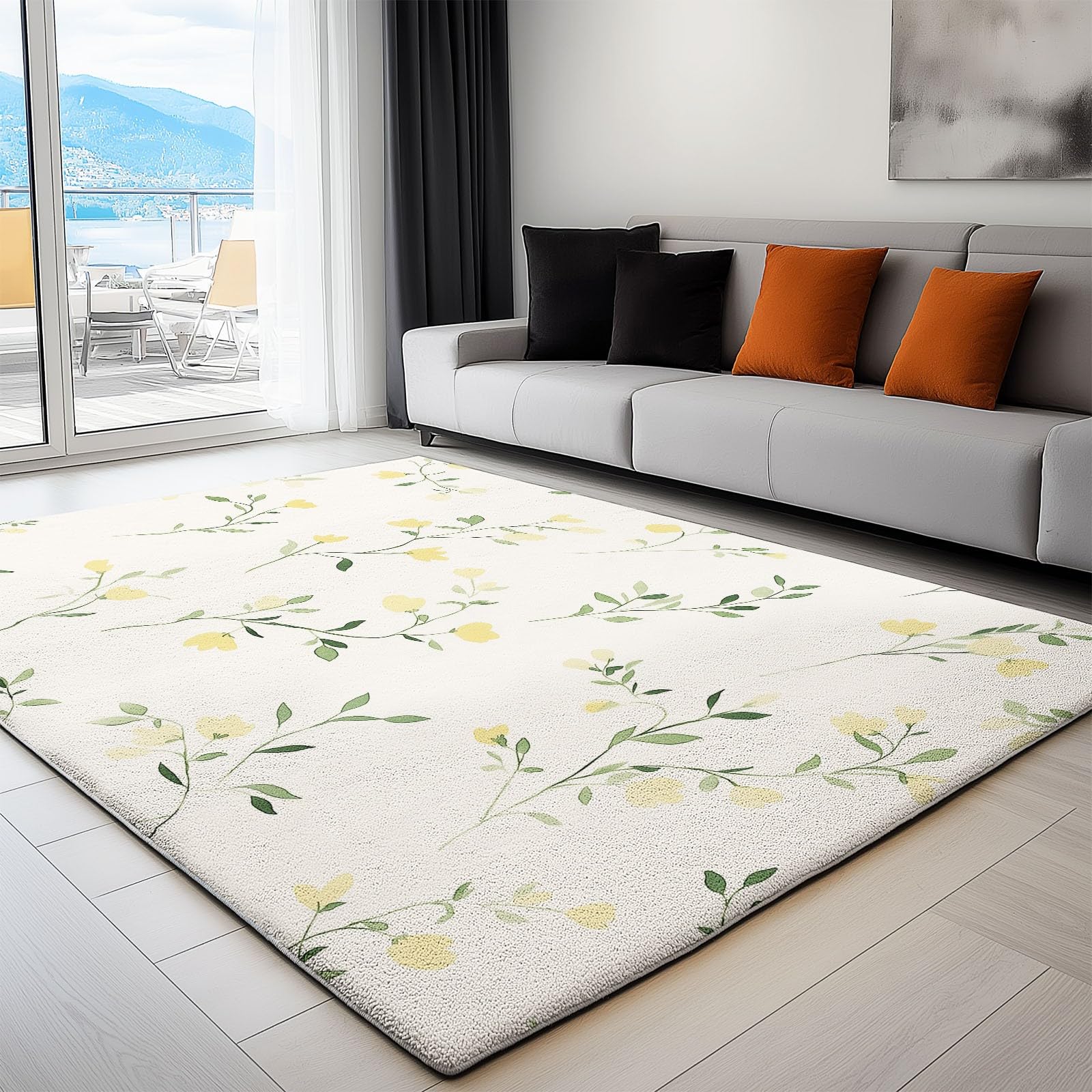 Tapis de salon rétro à fleurs simples pour créer un coin bureau ou chambre chaleureux