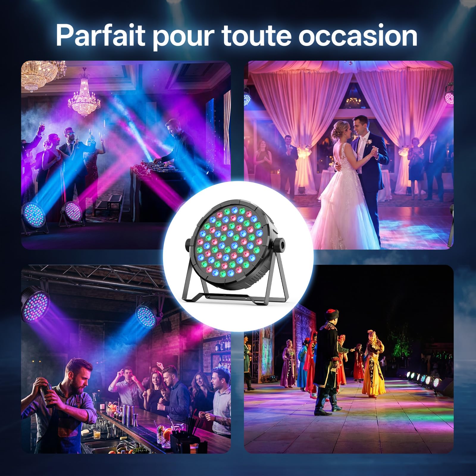 Projecteurs Par à 60 Led, Éclairage De Scène Rgb Avec Télécommande Et Contrôle Dmx512 Lumières Disco Et Éclairage Festif, Parfaits Pour Les Dj, Bars, Mariages, Fêtes, Halloween Et Noël.