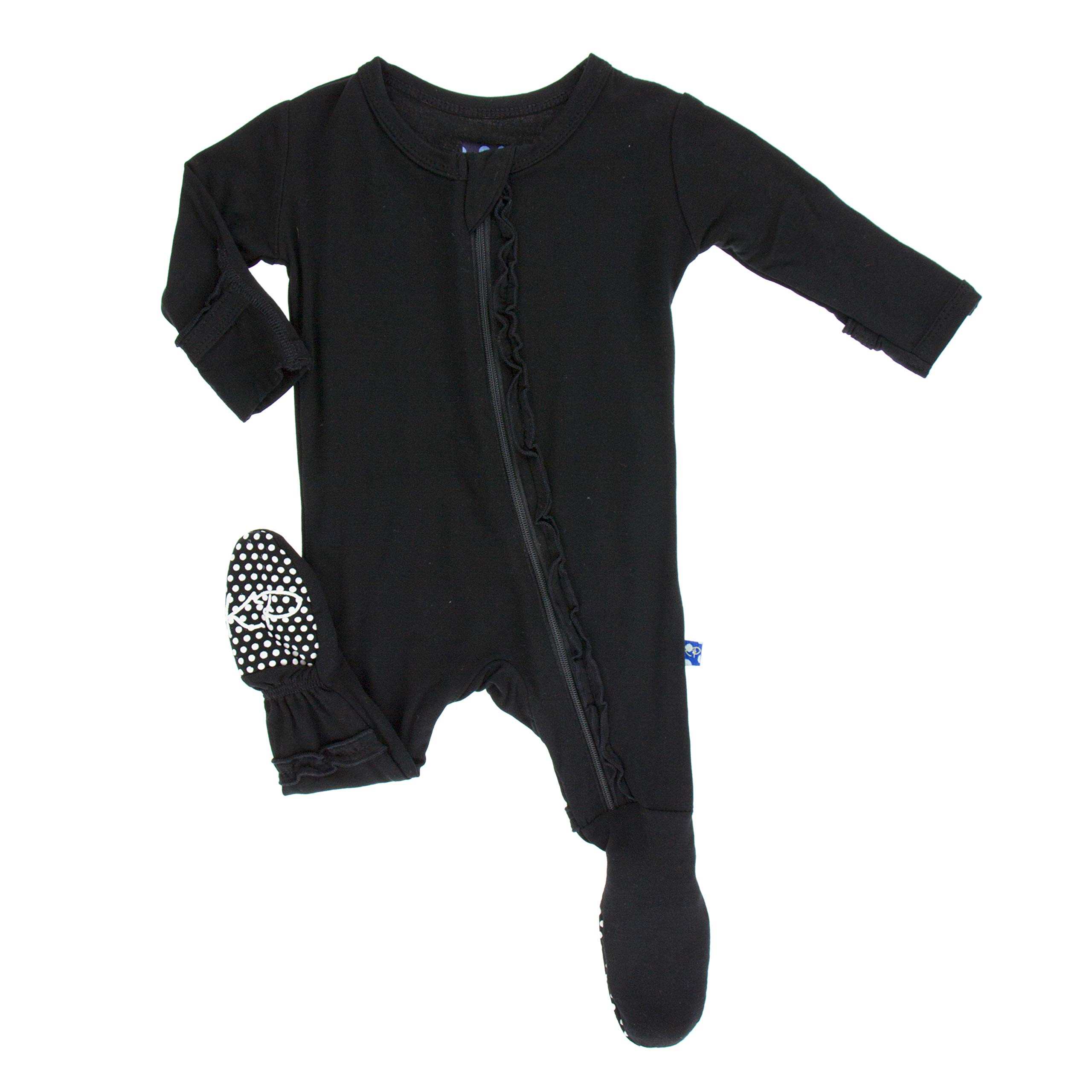 KicKee Pants Little Girls Basic Muffin Ruffle Footie (Zipper) - Midnight, 3-6 Months
