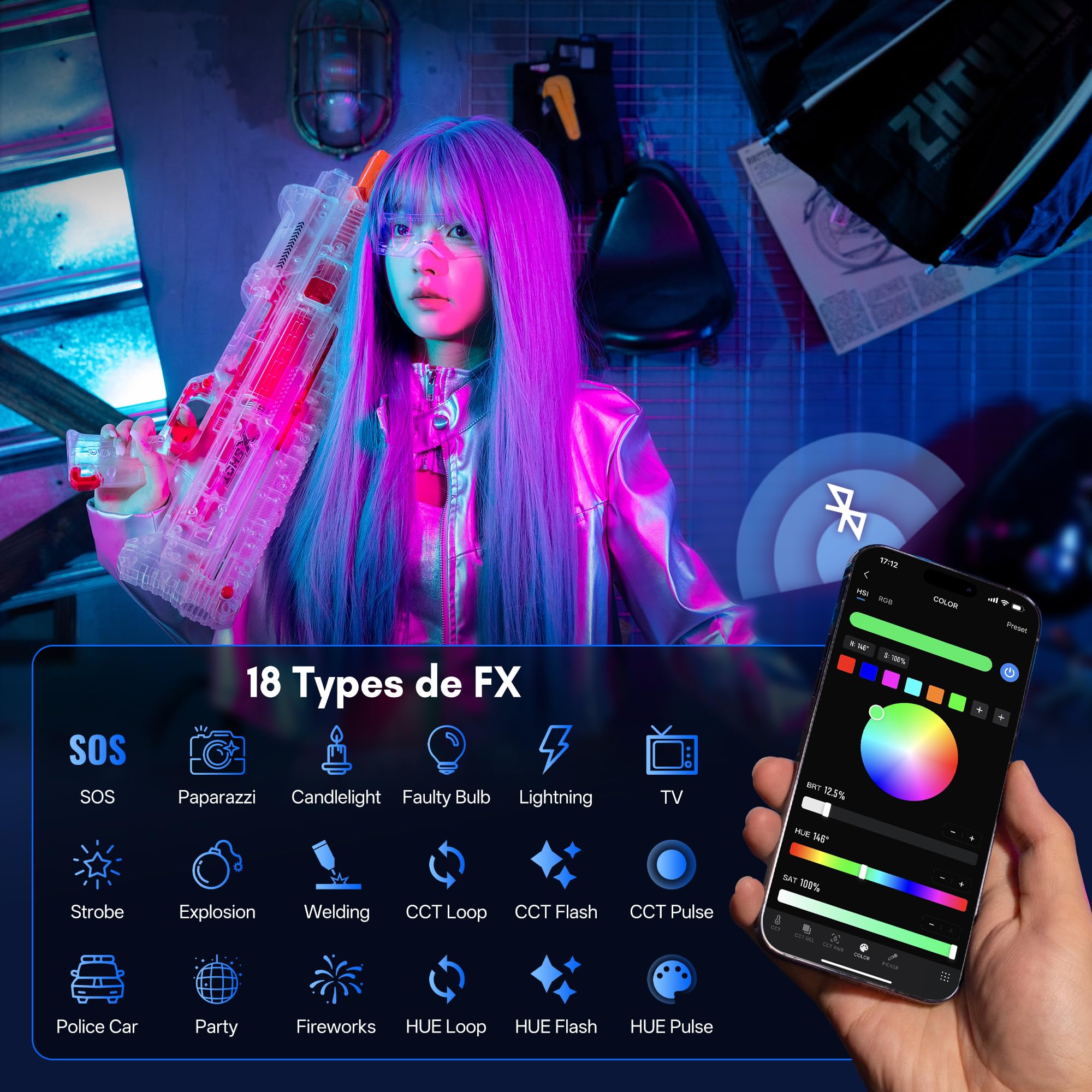 Lumiere Video RGB, ZHIYUN CINEPEER CX50 RGB 50W Lampe Video LED avec Contrôle APP, Batterie 4500mAh,Prend Charge Rapide PD, 2700-6500K/CRI≈95/TLCI≈96/18Effets Lumiere pour Vidéo/Photo/Caméra