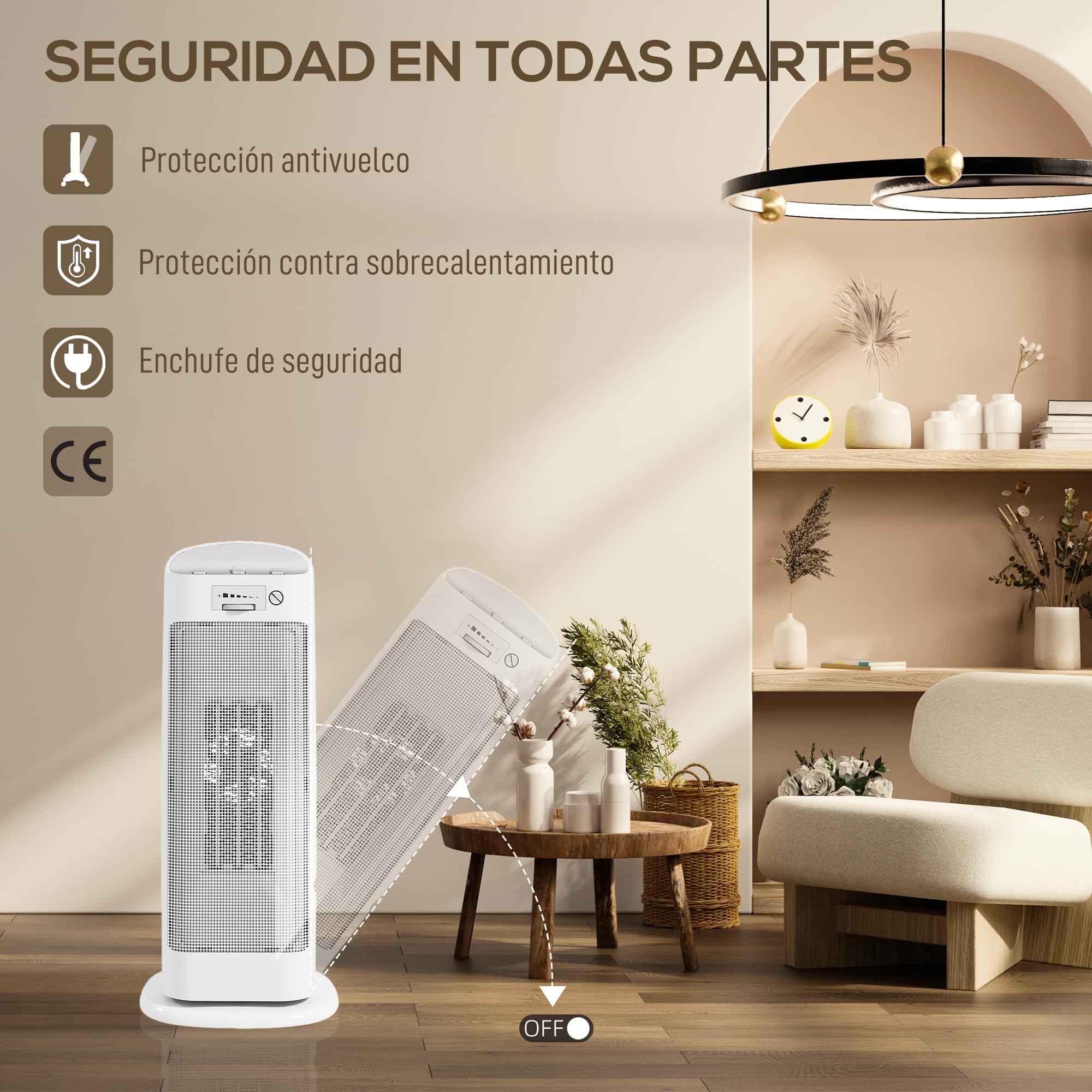 HOMCOM Calefactor Eléctrico Bajo Consumo Aire Caliente, 2000W PTC, Blanco | 4 Modos, Termostato Regulable, Oscilación de 55°, Protección Antivuelco y Sobrecalentamiento, para 15㎡, Dormitorio