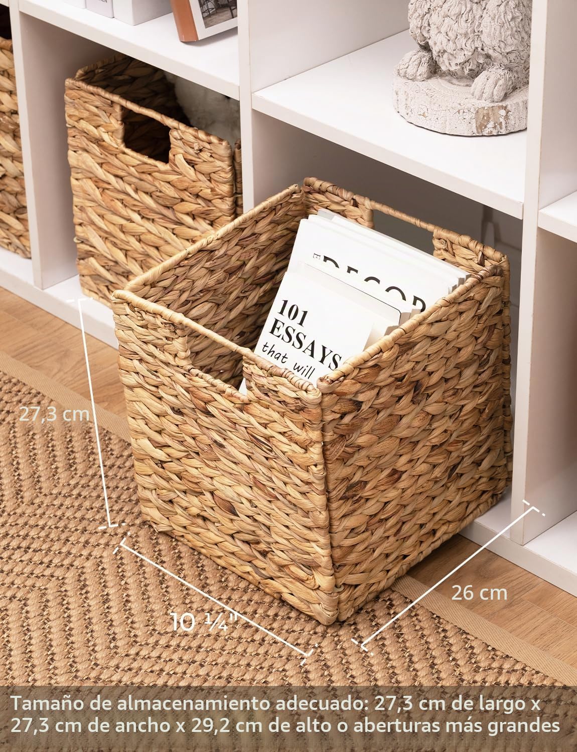 StorageWorks Cestas de Cubos de Mimbre con Forros Extraíbles, Cesta de Almacenamiento de Mimbre con Asas Integradas para Sala, Despensa, 27x27 cm, Paquete de 2