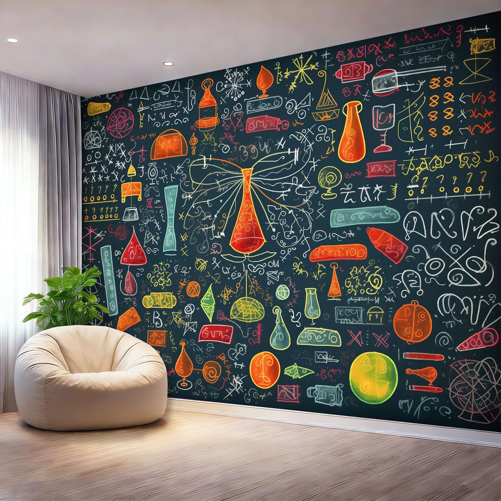 Fototapeta 350 x 256 cm ściany dekoracja salonu projekt ręcznie rysowane równania schematy do sypialni salonu tapeta z włókniny, kolorowy