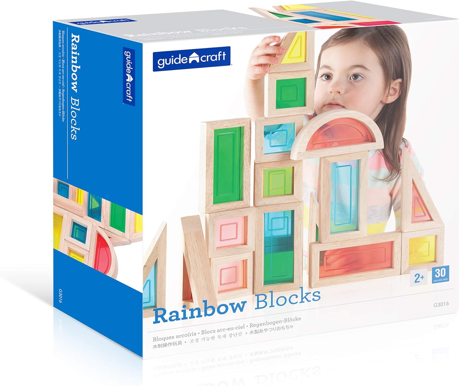 Guidecraft Rainbow Blocks Set - 30 Pcs. Kids Learning & Educational Toys, Stacking Blocks, Multi-Colored Block Play Set for Toddlers