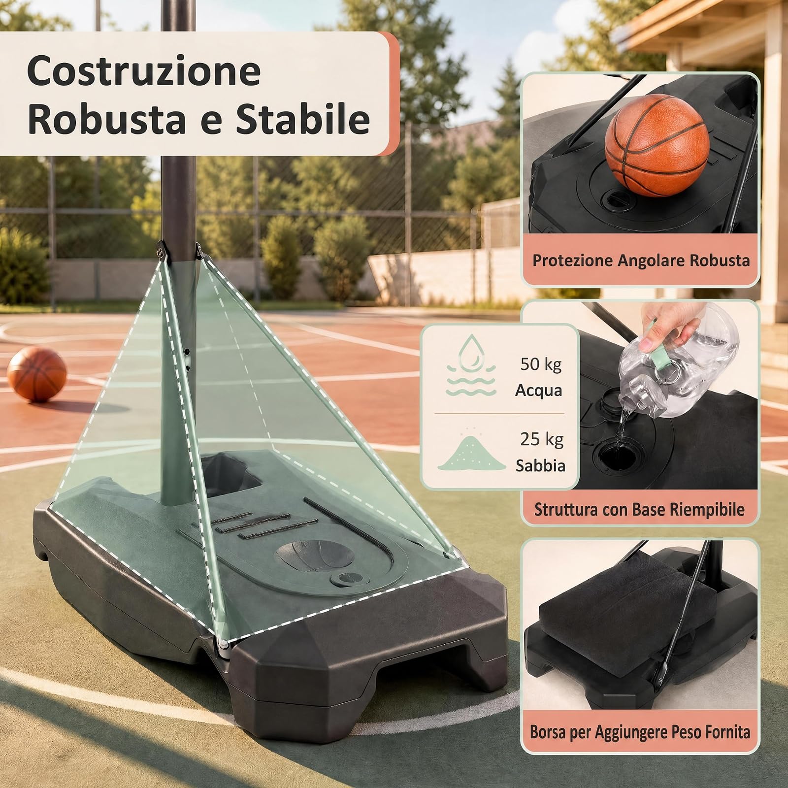 GYMAX Canestro da Basket per Adolesenti e Adulti, Altezza 173-305 cm